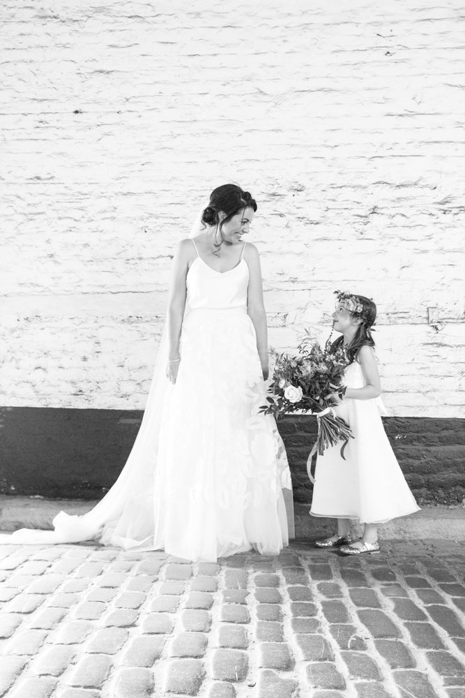 Beautiful bride Clare wears the Susie appliquéd tulle skirt and Iris slip by Halfpenny London