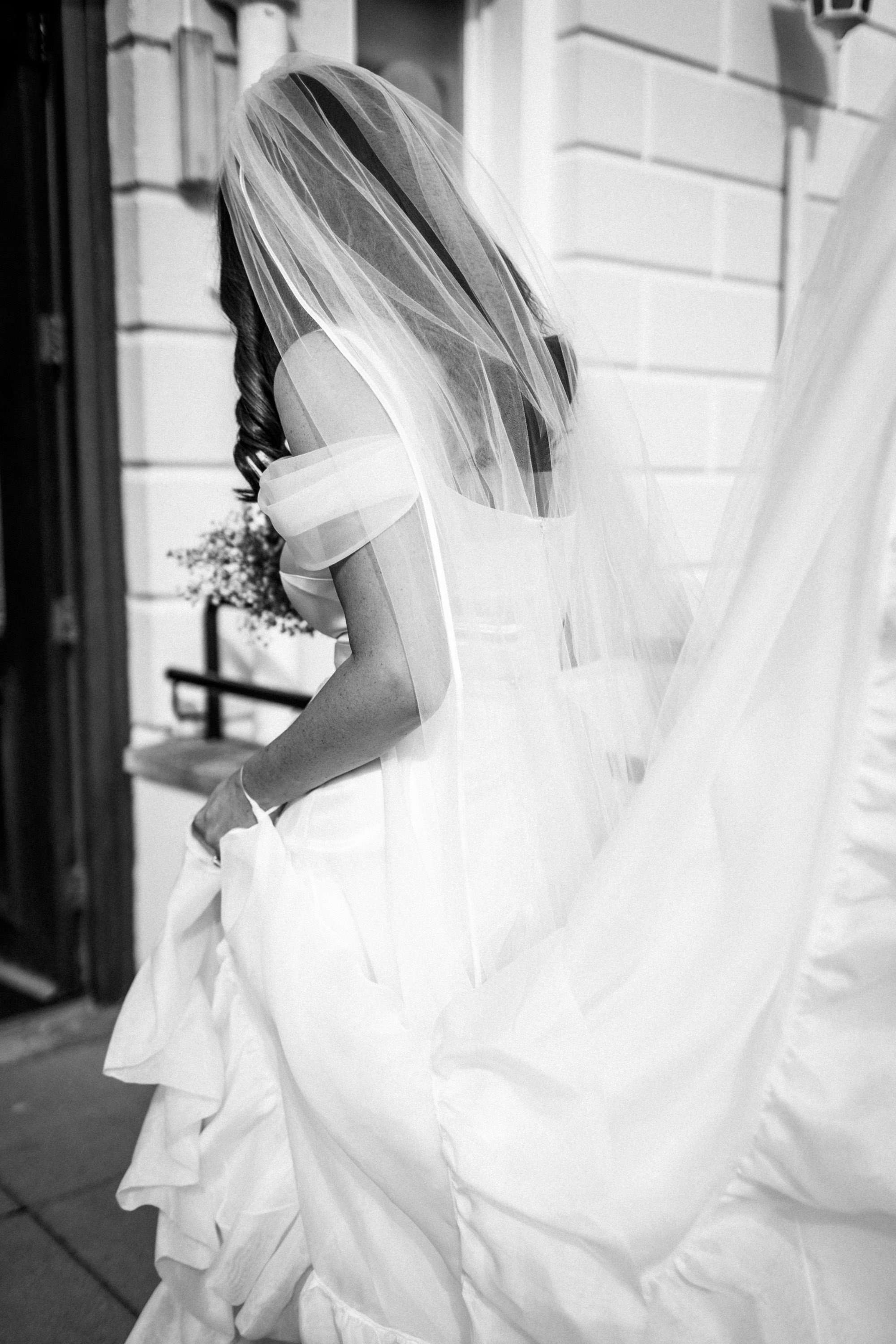 Beautiful bride Sophie wears the Dion dress with bespoke sleeves and the Moon skirt | Wedding dress by Halfpenny London