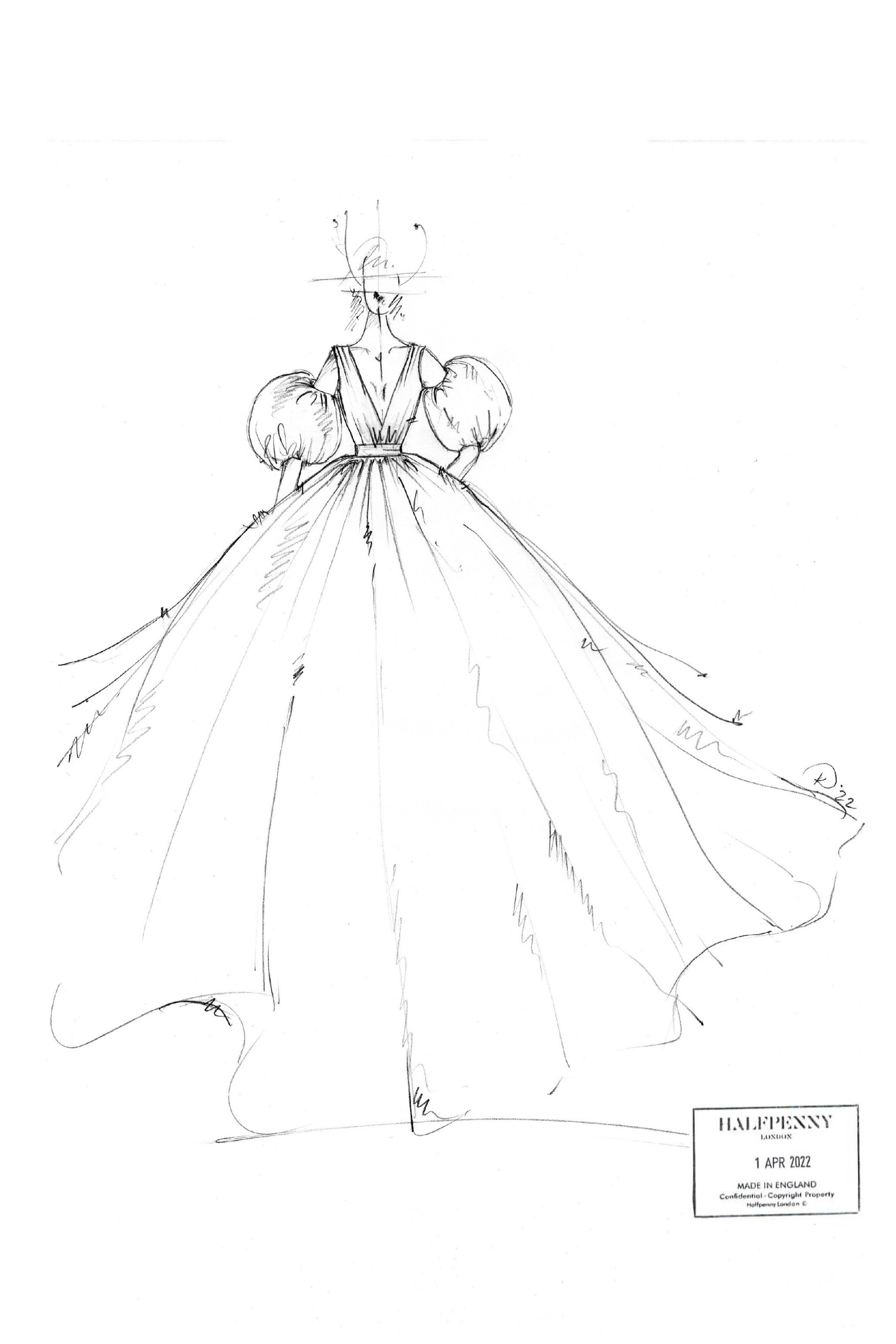 Sketch of the Olive dress by Halfpenny London