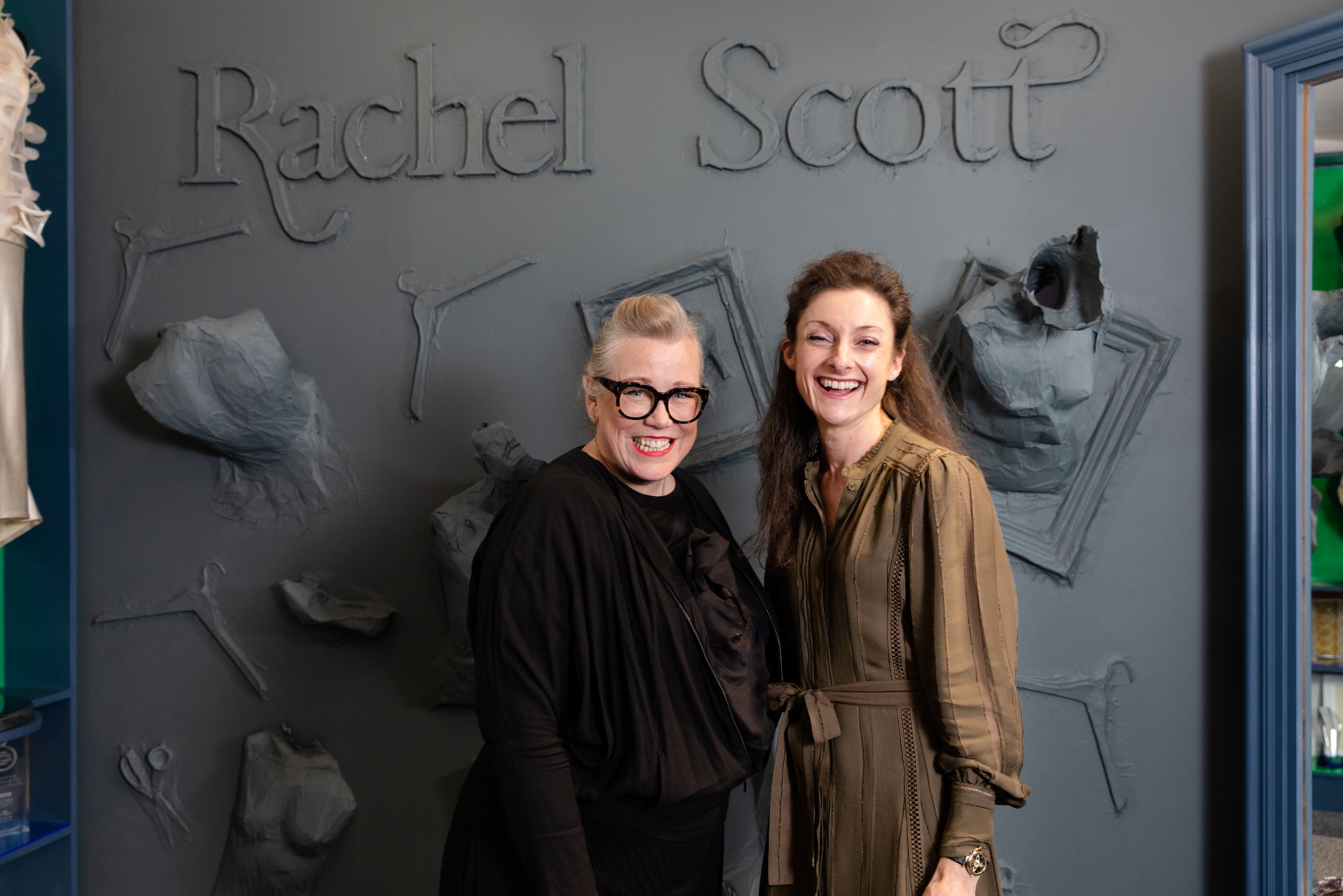 Kate Halfpenny and Rachel of Rachel Scott Couture at an event at Rachel's boutique in Edinburgh
