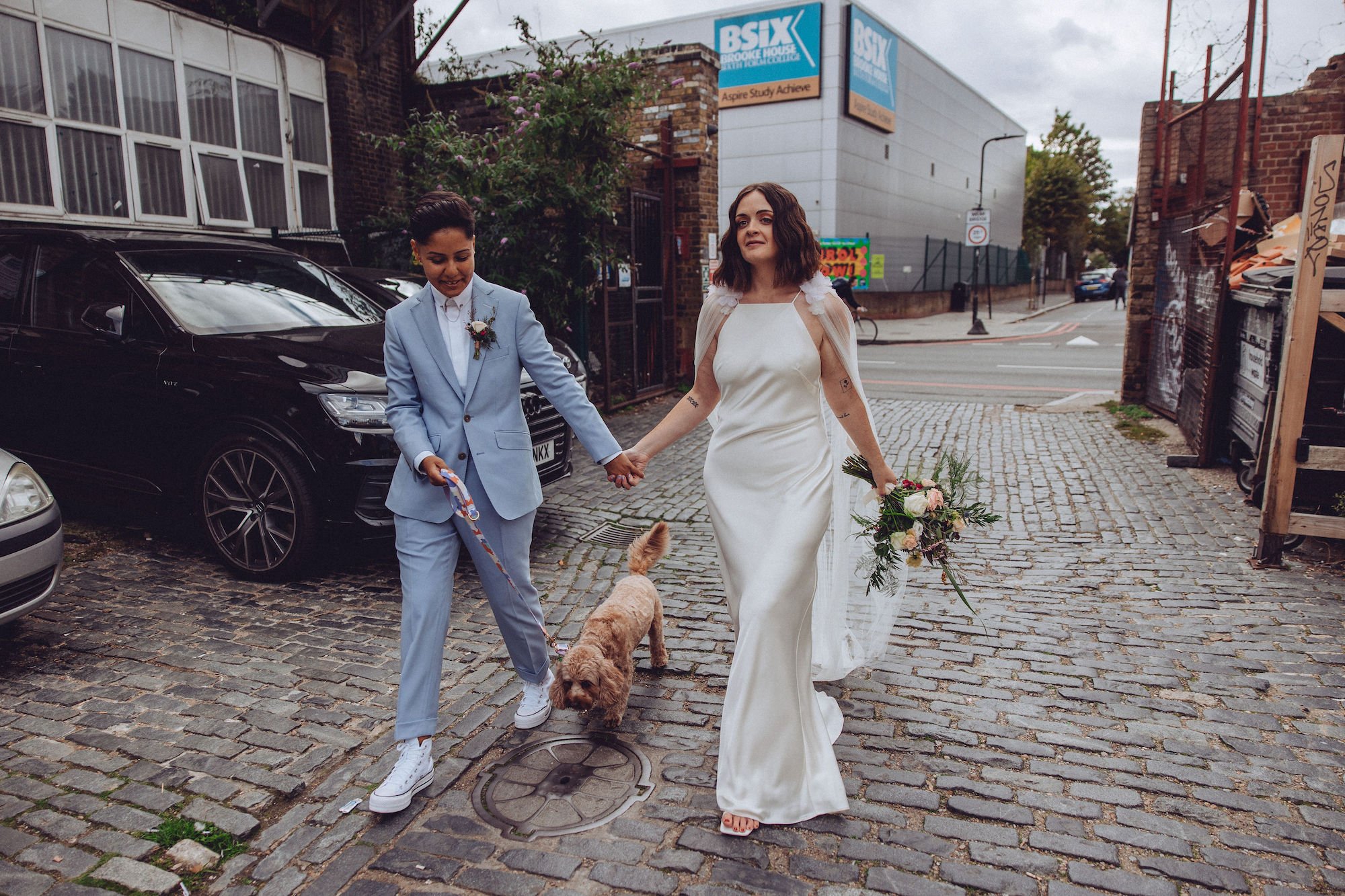 Beautiful bride Hannah wears the Max dress and Campagne cape | Wedding dress by Halfpenny London