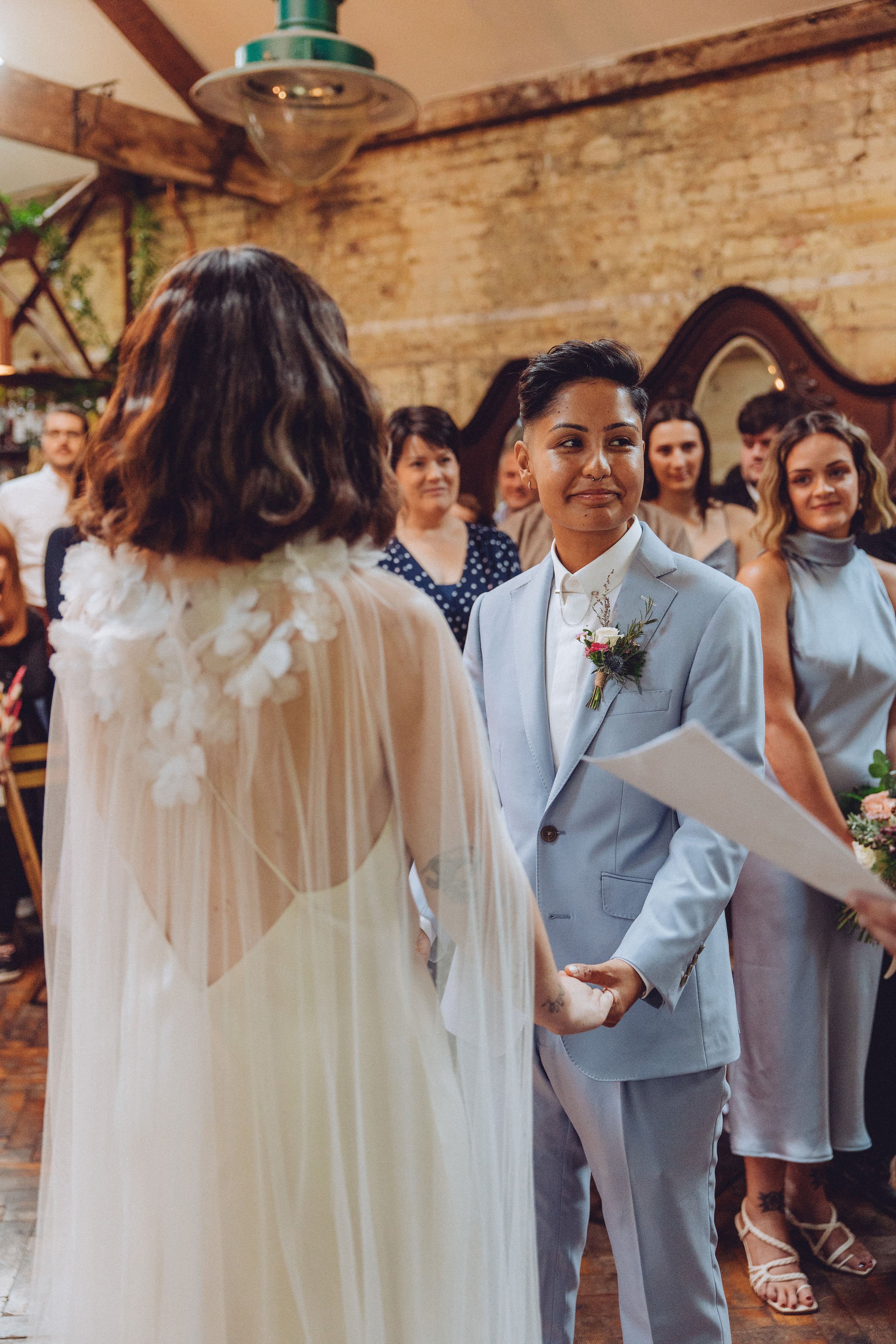 Beautiful bride Hannah wears the Max dress and Campagne cape | Wedding dress by Halfpenny London