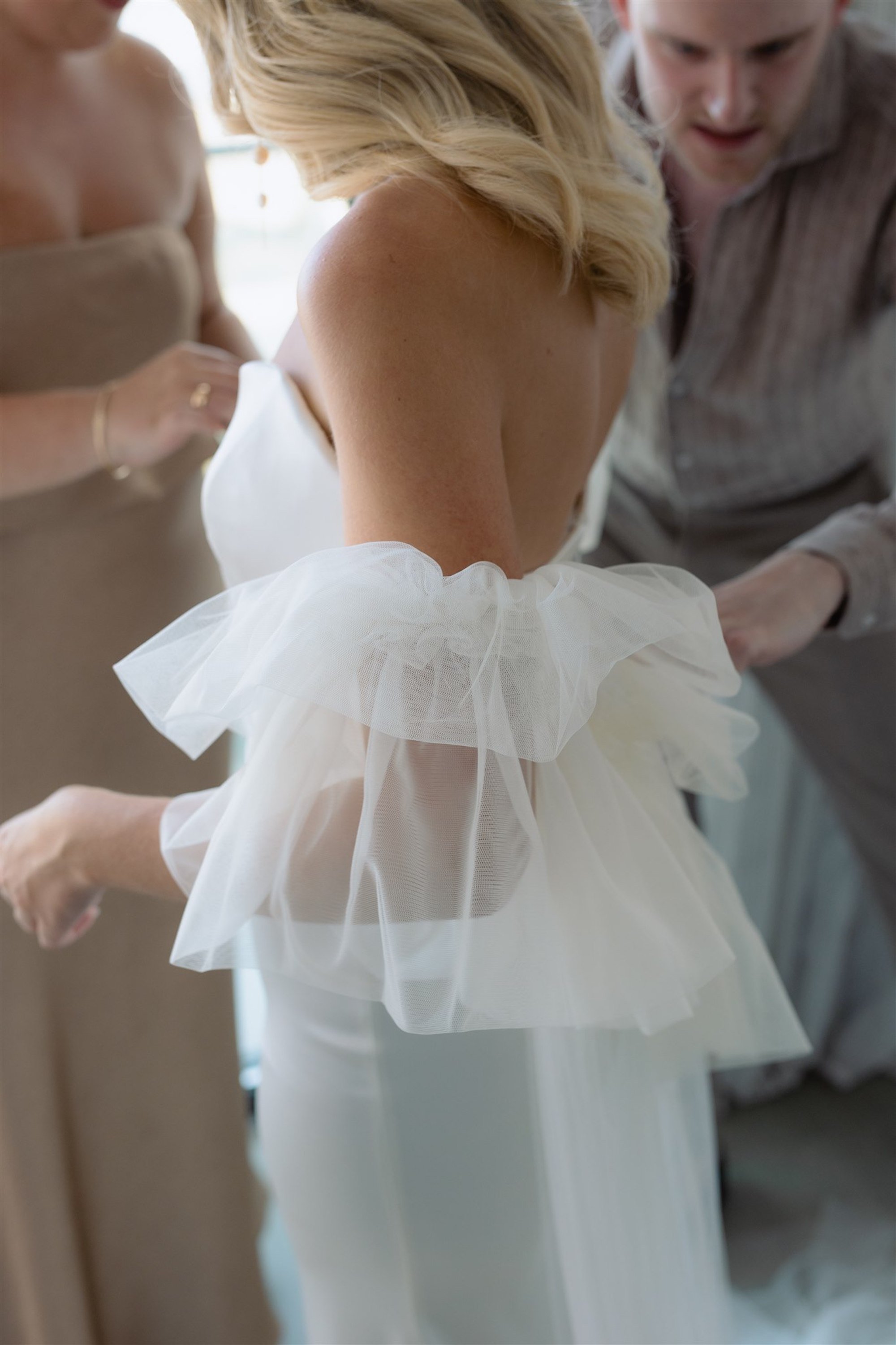 Beautiful Halfpenny London bride Saffron wears the Dayton dress and Blaze shrug paired with the Issa shrug | Wedding dress by Halfpenny London