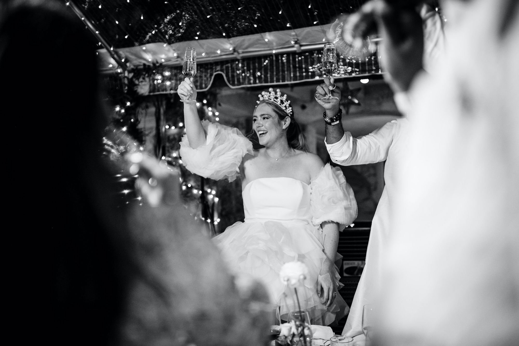 Gorgeous bride Nicole wears the Mini Riri skirt with the Oliver corset and Riri sleeves | Wedding dresses by Halfpenny London