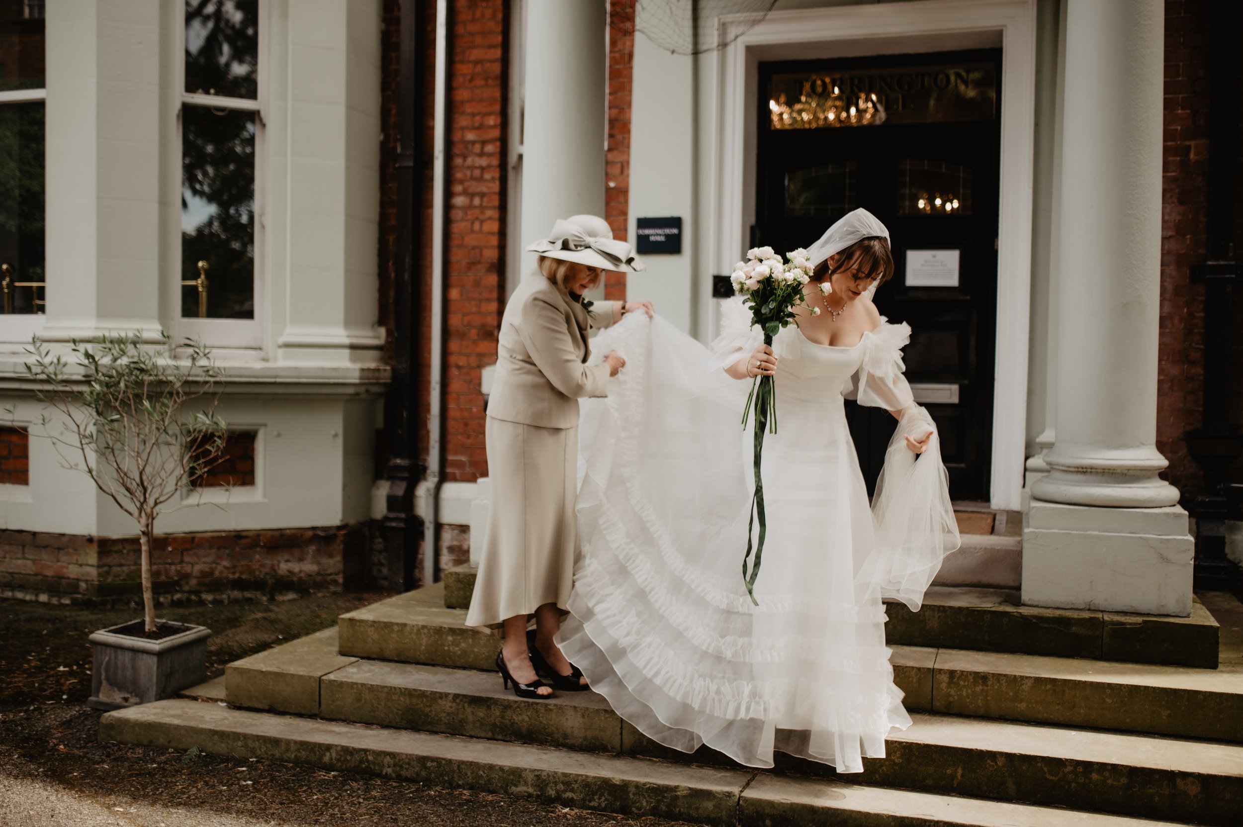 Beautiful bride Juliette wears the Mayfair wedding dress by Halfpenny London
