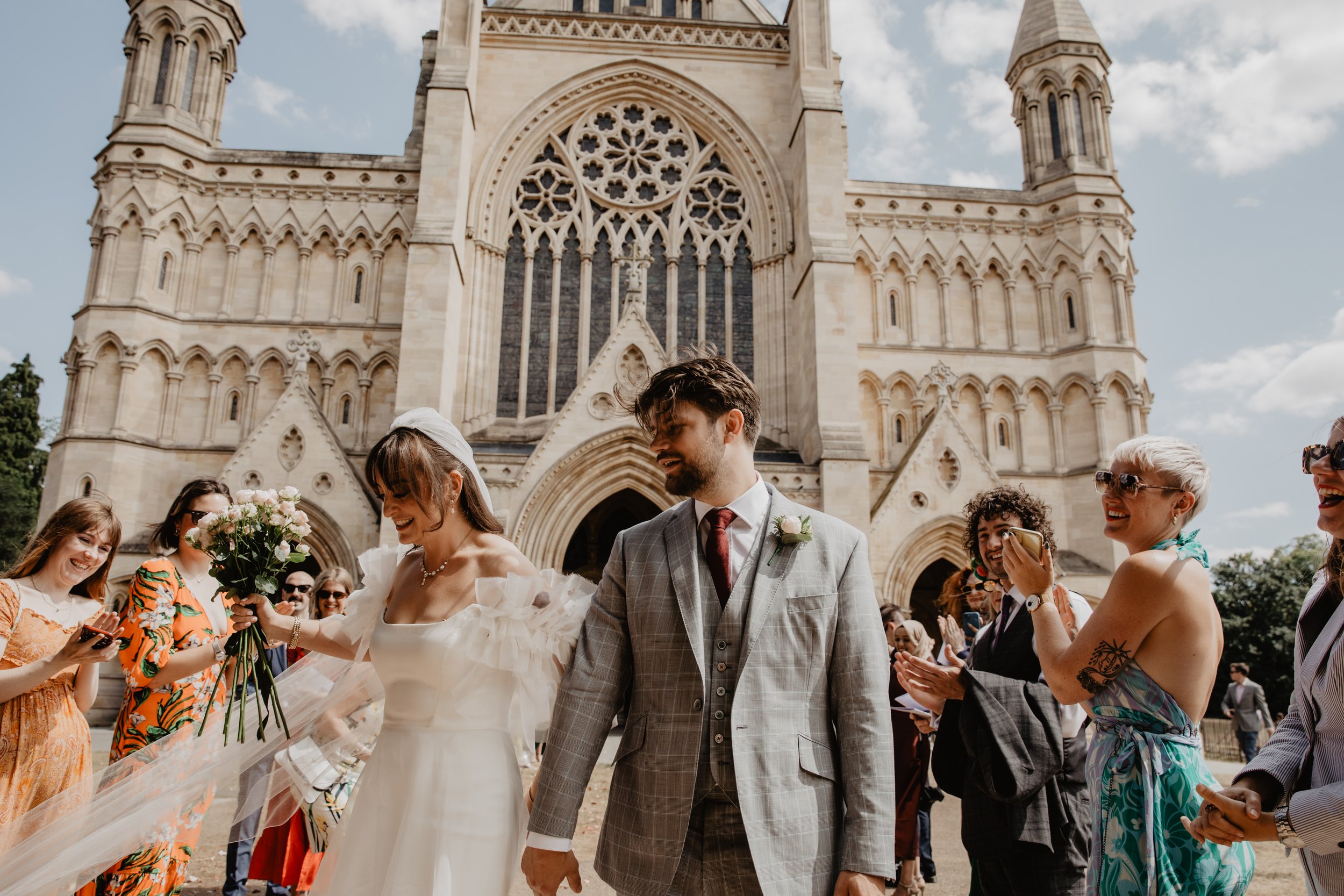 Beautiful bride Juliette wears the Mayfair wedding dress by Halfpenny London