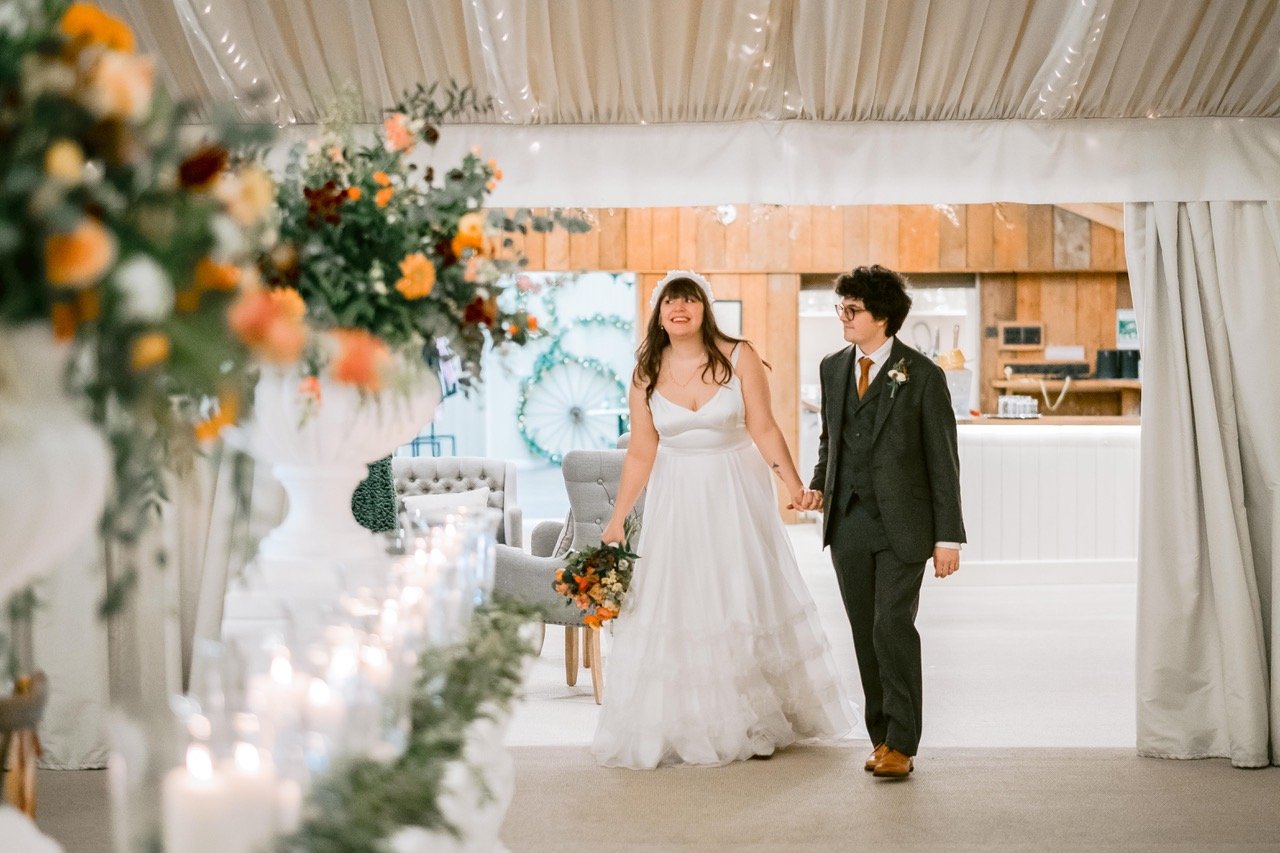 Beautiful bride Anna wears the Ivory Ash dress and Mayfair skirt | Wedding dresses by Halfpenny London