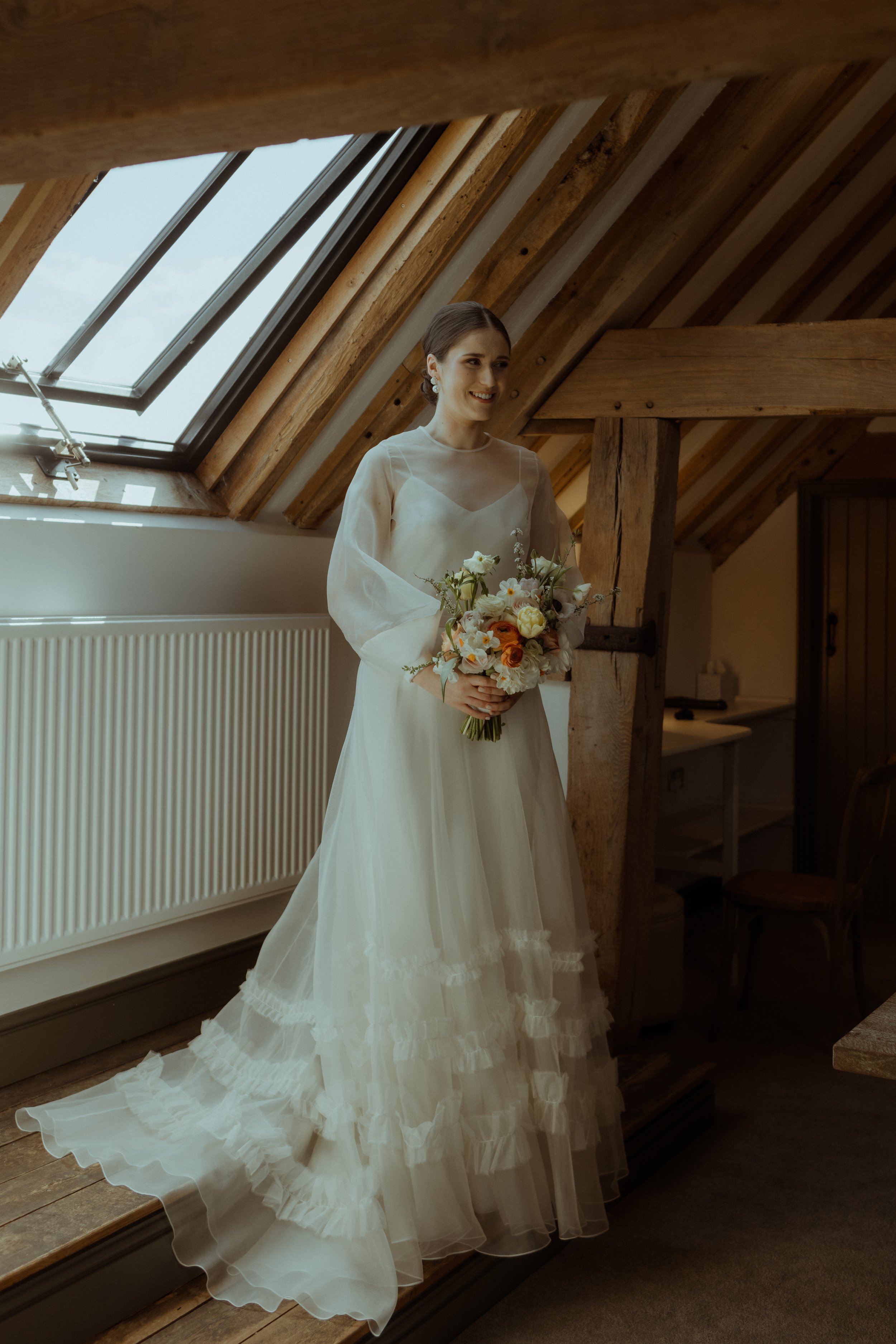 Beautiful bride Georgie wears the Iris slip, Mayfair skirt and the Daniel top | Wedding dresses by Halfpenny London