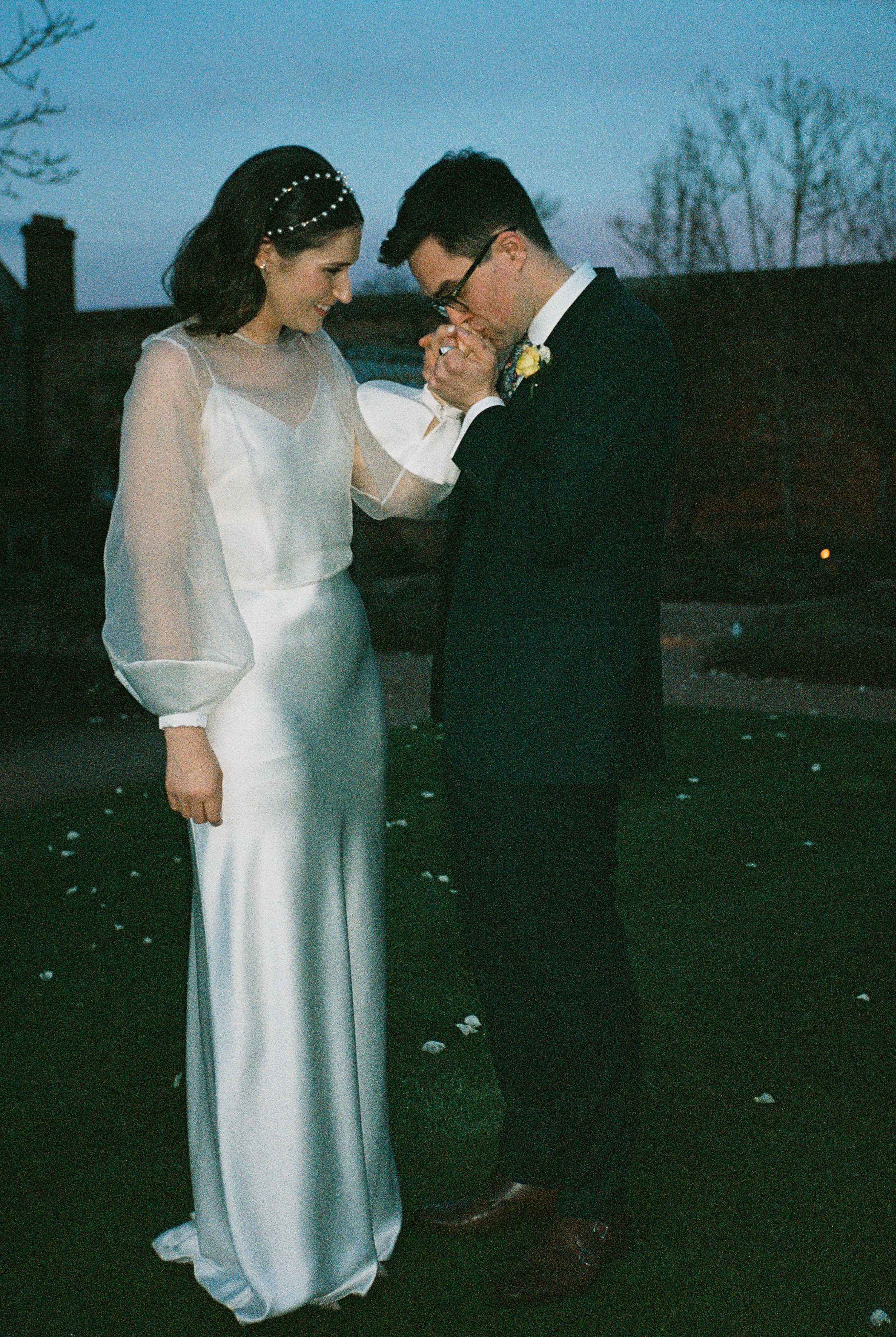 Beautiful bride Georgie wears the Iris slip, Mayfair skirt and the Daniel top | Wedding dresses by Halfpenny London