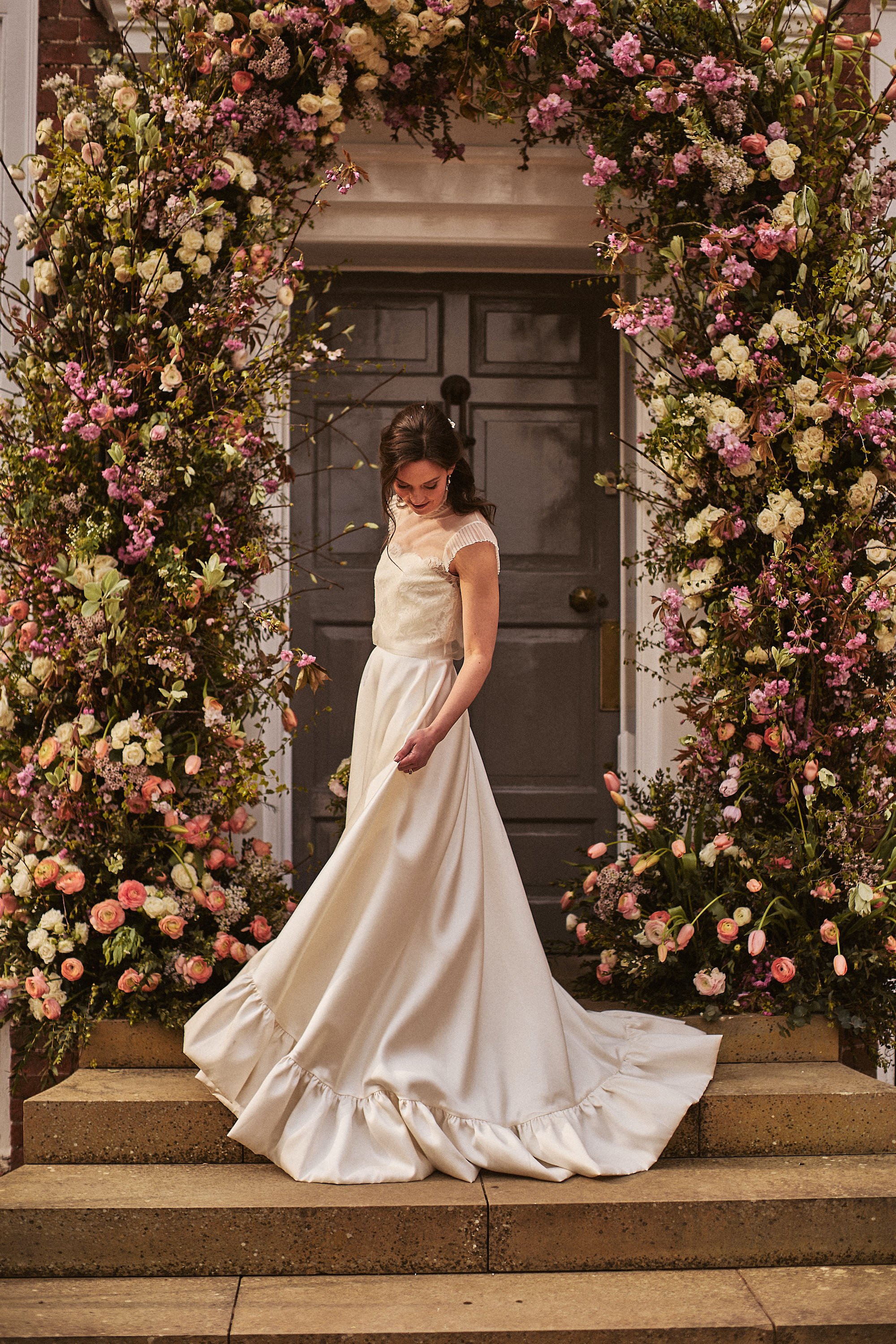 Beautiful bride Becky wore the Breeze wedding dress, Wren Top and Issa shrug for her wedding day | Halfpenny London bride