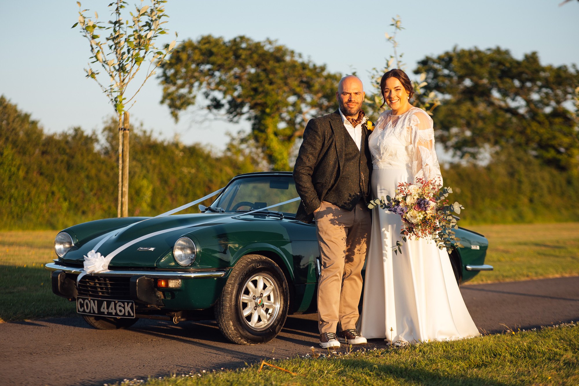 Beautiful bride Hannah wore the Thea wedding dress and Maple Capelet by Halfpenny London