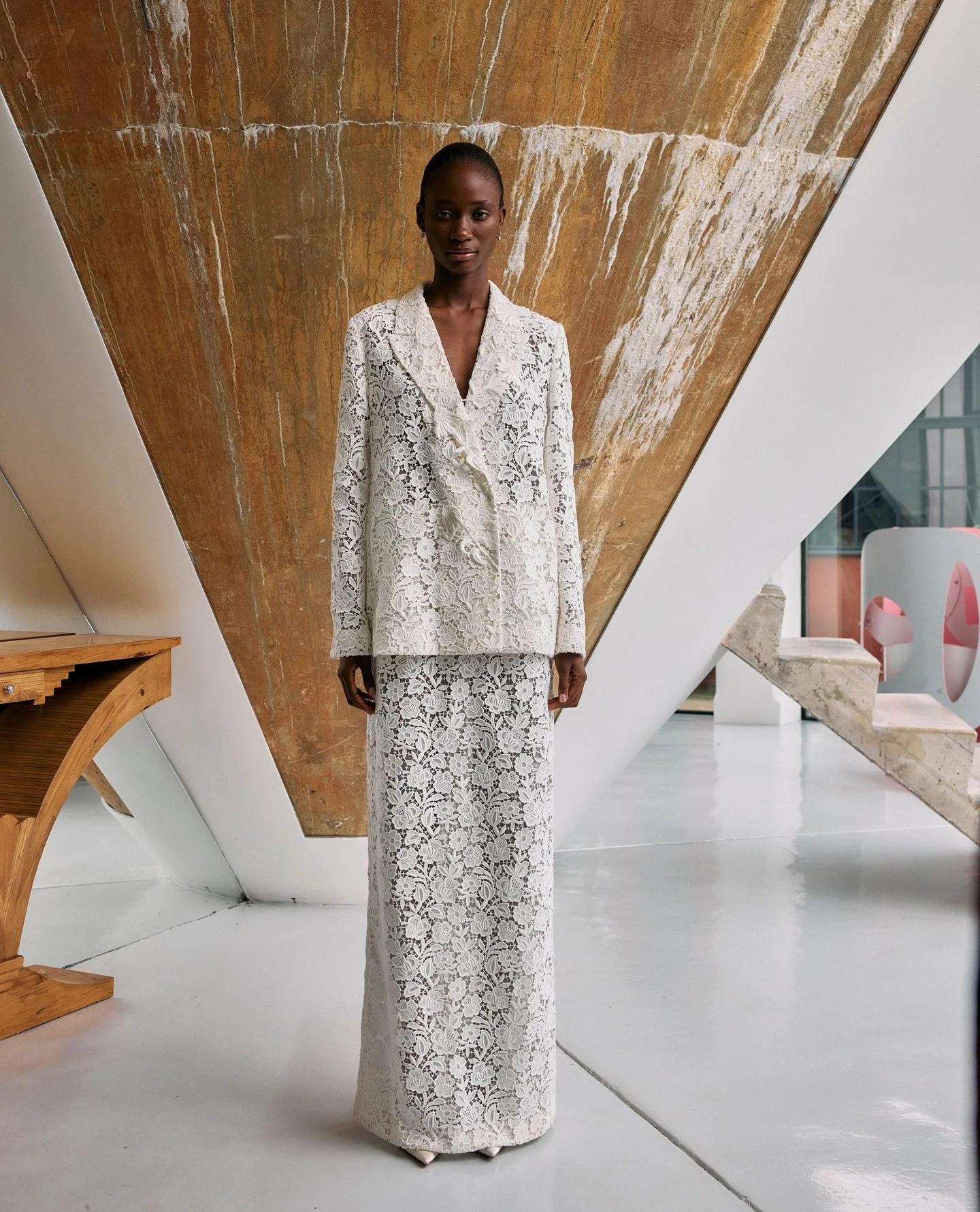 The Mimosa blazer, tabard and pencil skirt in bold guipure lace. ⁠
⁠
Modern tailoring meets traditional fabrication, offering a contemporary bridal option: both strong, and strikingly feminine.⁠
⁠
Discover Twenty Vol. II at halfpennylondon.com.⁠
⁠