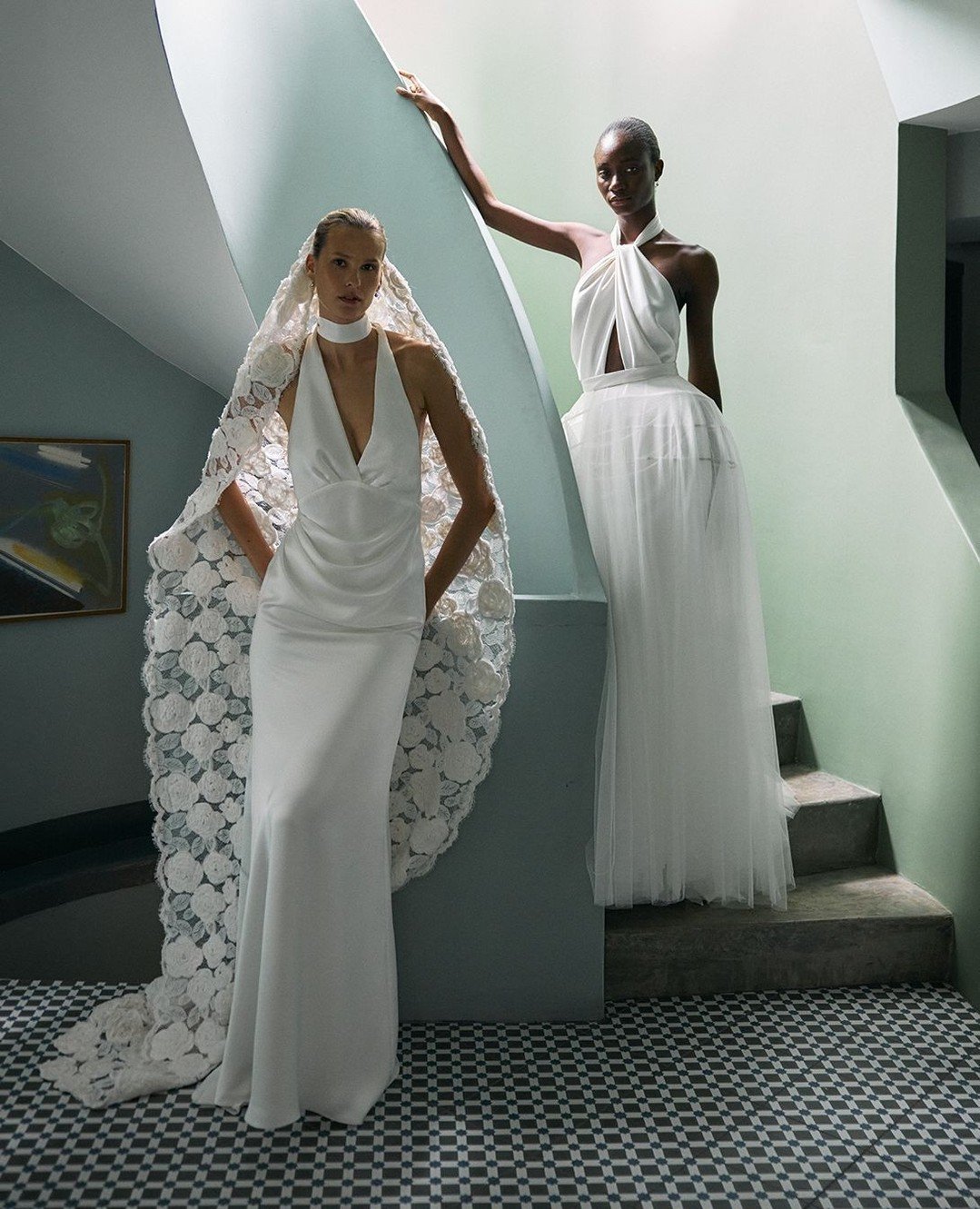 Two halterneck silhouettes from Twenty Vol. II: the Daphne and Izy dresses. Both bias-cut and crafted with long ties, designed to be worn in multiple ways to create a unique bridal moment.⁠
⁠
Photography: @jesselaitinen