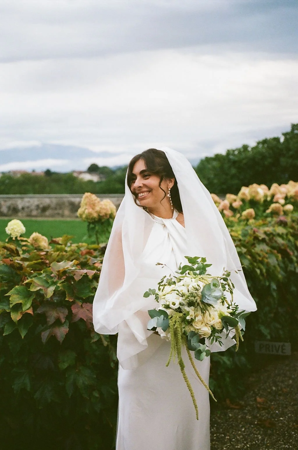 Azucena Martinez in the Cheryl Silk Dress with the Kerry Veil