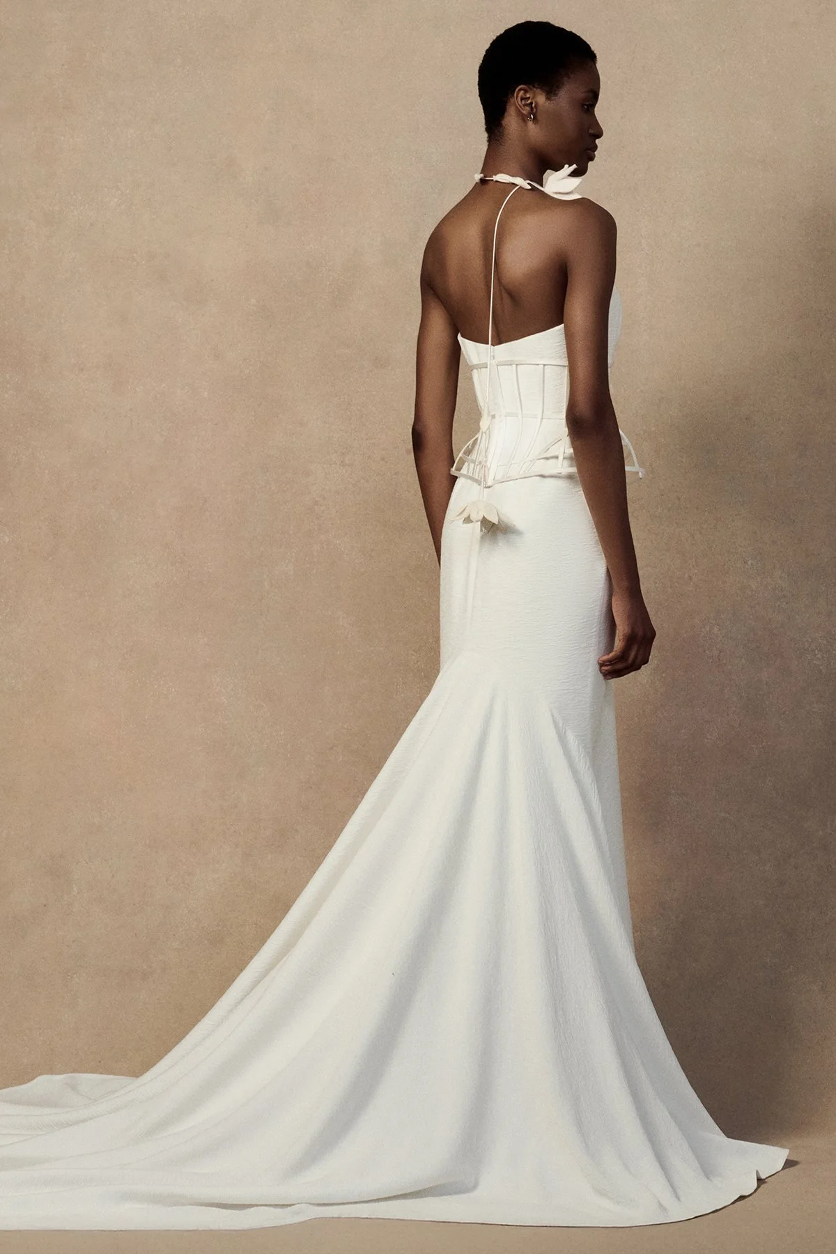 back image of the Han waspie high-waisted corseted belt in Duchess Satin with bound boning and an exaggerated hip silhouette