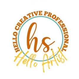 Logo with text 'Hello Creative Professional, Hello Artist' and initials 'hs' inside a circular design.