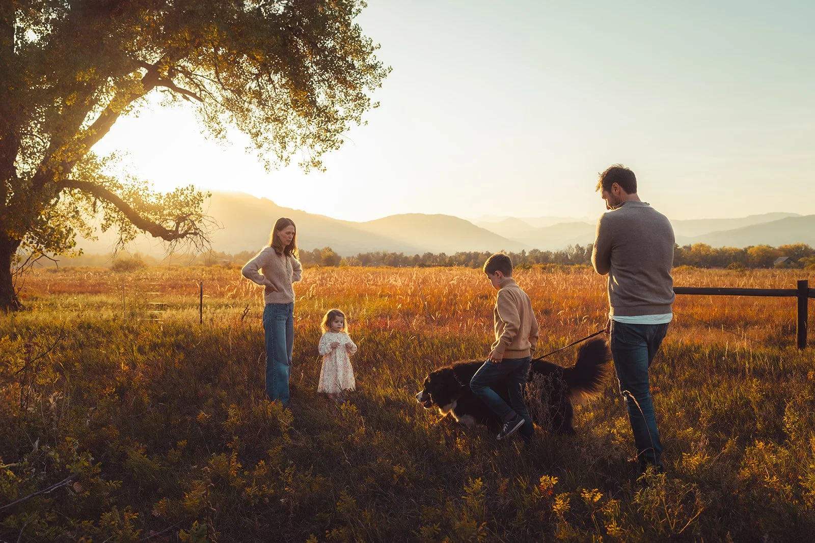 Family together with the sun setting in Boulder