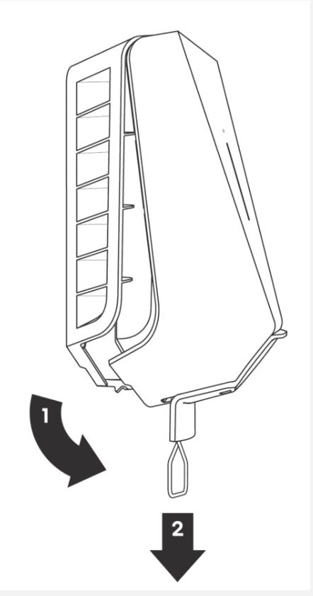 Illustration showing the removal of a vertical panel and object from an EV charge point