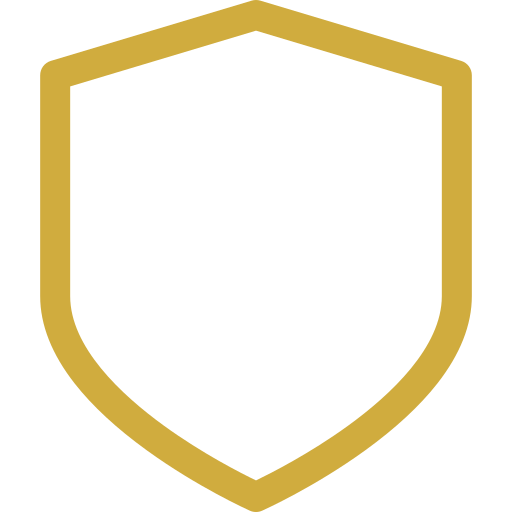 A gold outline of a shield with no additional details or interior elements.