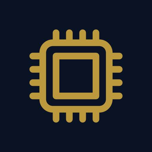 Icon of a microchip or processor icon on a dark background.