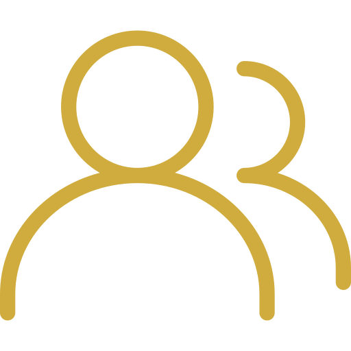 Outline of two people, one in front and one slightly behind, with a yellow line design.