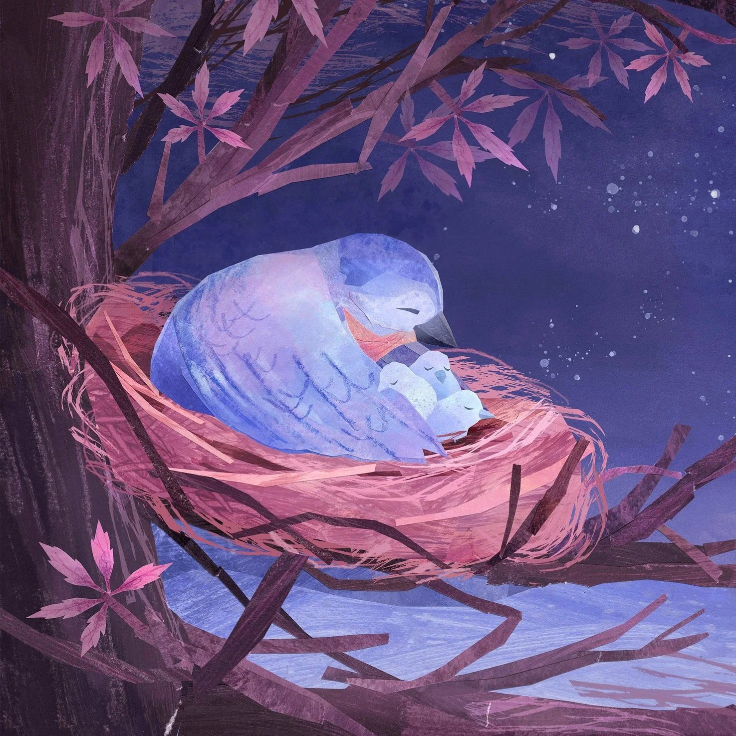 Sleepy birds illustration