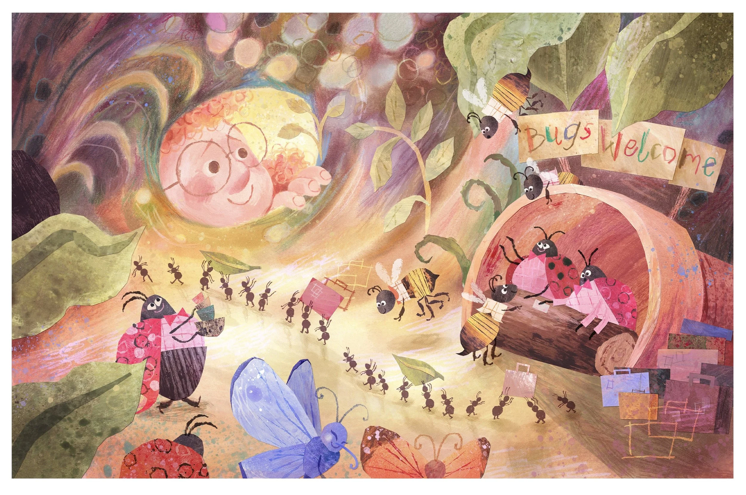 Making a bug hotel picture book spread 