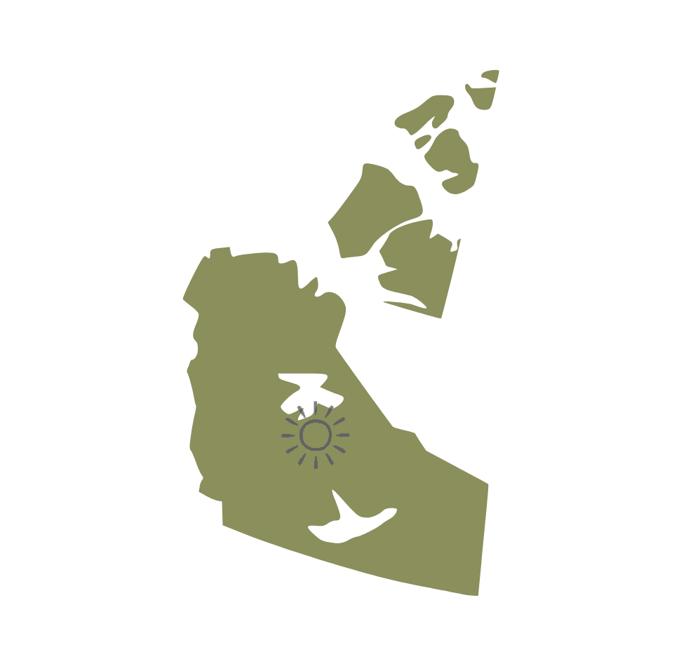 Stylized map outline with a female face silhouette, a sun symbol, and a small airplane icon.