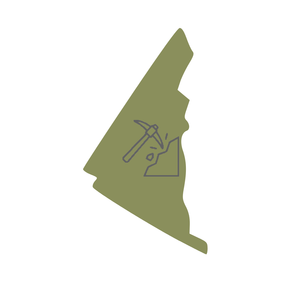 Illustration of a state with a pickaxe and a miner's hat, symbolizing mining activity.