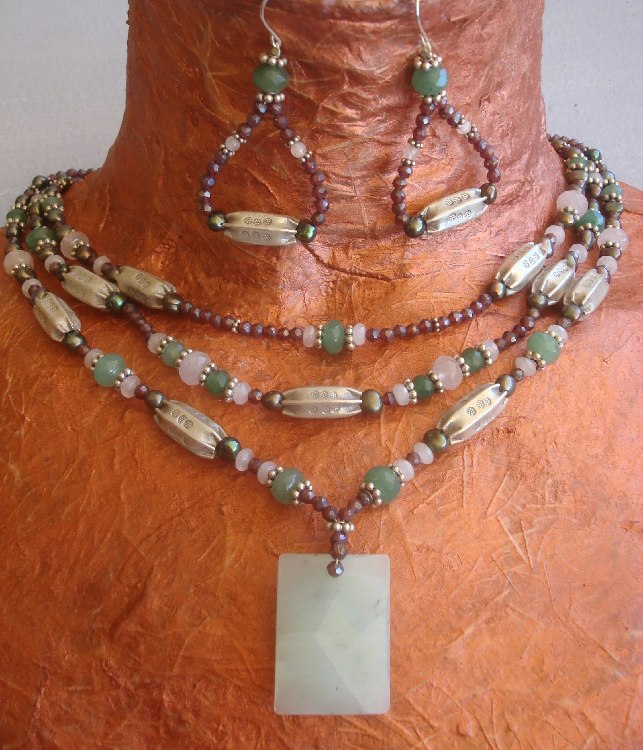 SS Rose quartz garnet adventurine jade pearl $135 