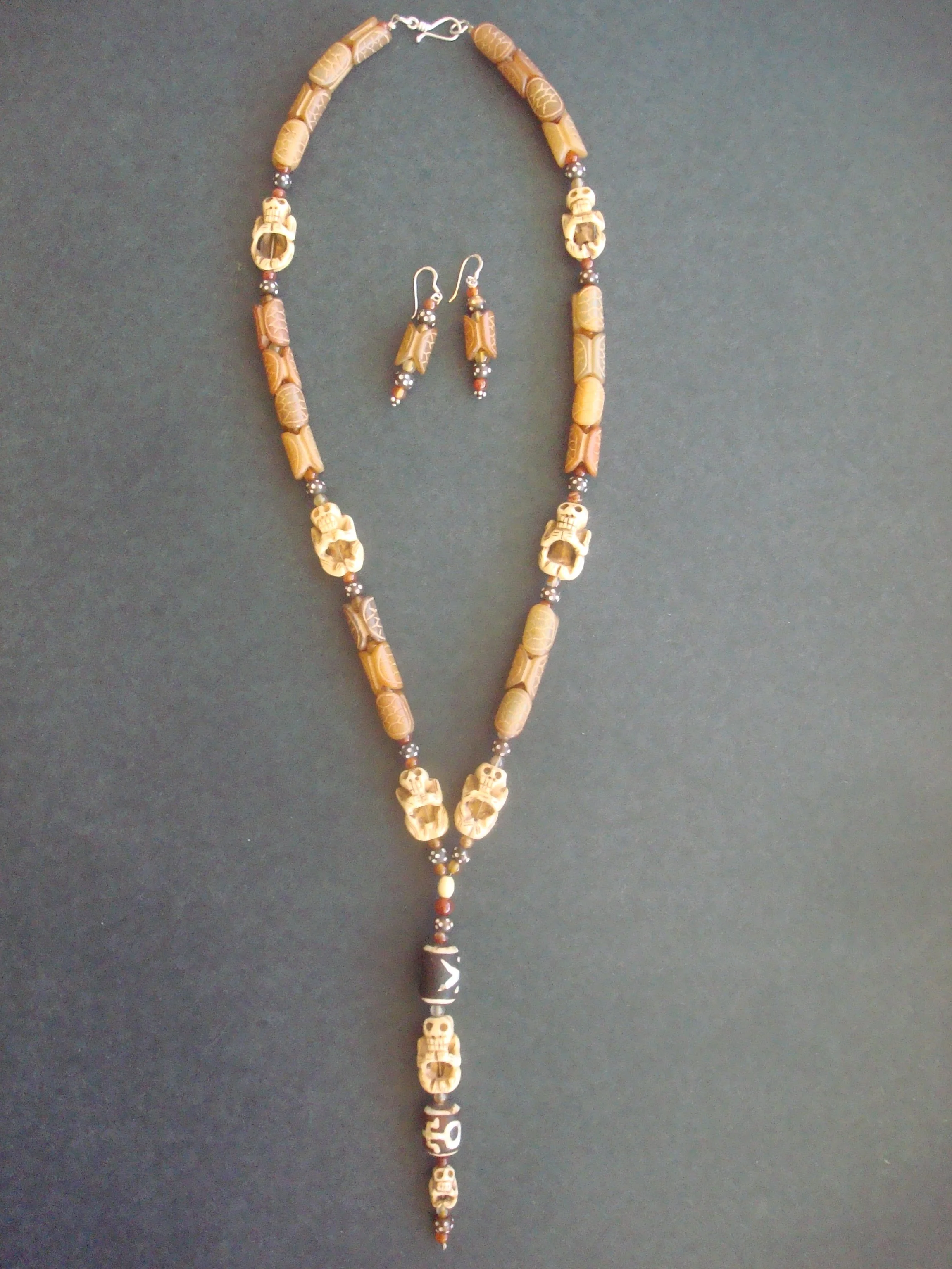 Carved bone stone earrings $18 necklace $120