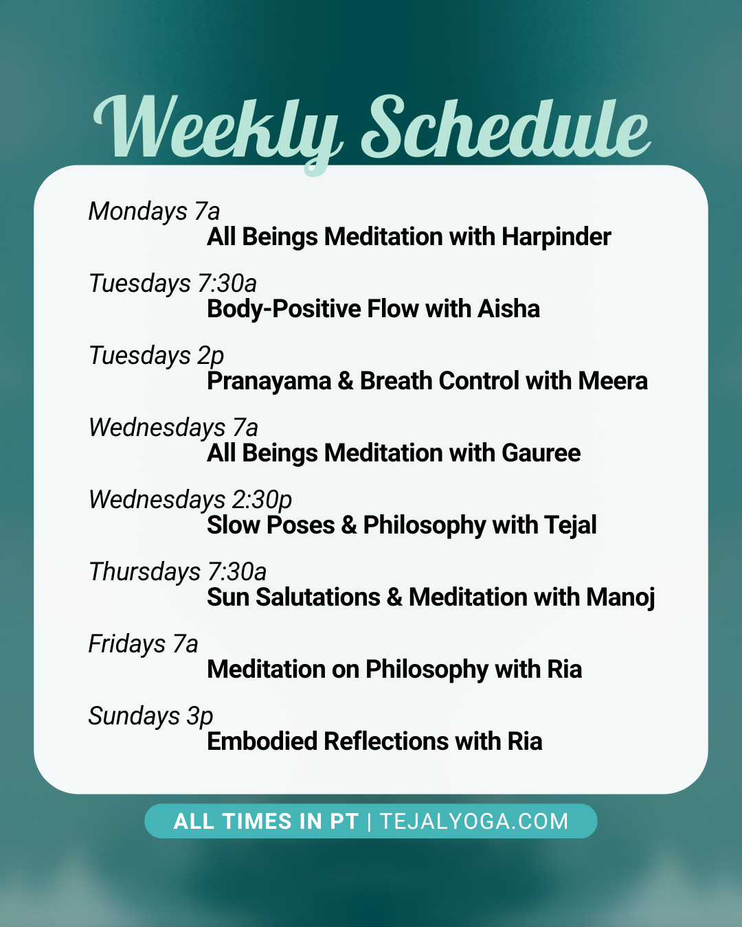 Class Schedule and How to Book