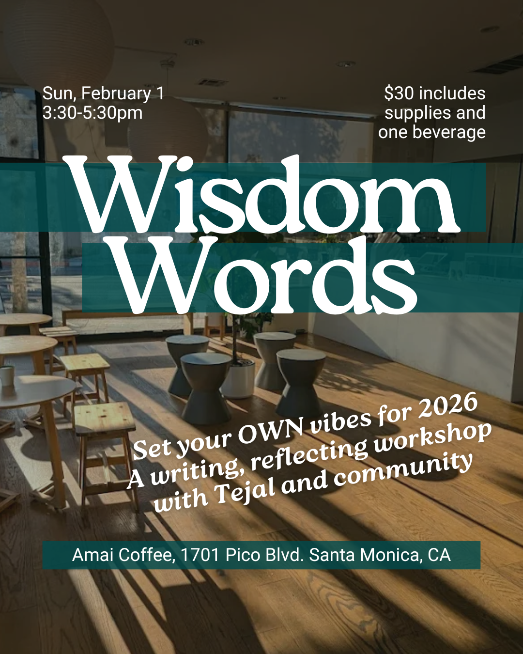 In-Person Workshop: Write, Reflect and Coffee with Tejal (2 Hrs)