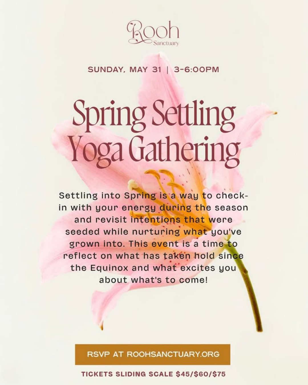 In-Person! Spring Settling Workshop with Tejal at ROOH Sanctuary
