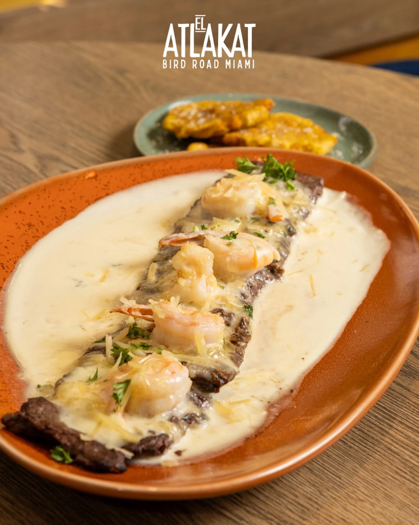 Dinner plans? Solved 😌🍷 Our Churrasco A La Yucat&aacute;n brings grilled skirt steak, creamy sauce, shrimp, and melted mozzarella together in one bold plate 🔥

ONLY AT BIRD ROAD: 9425 S.W. 40th. Street. Miami, FL 33165&nbsp;
💻 Orders, delivery an