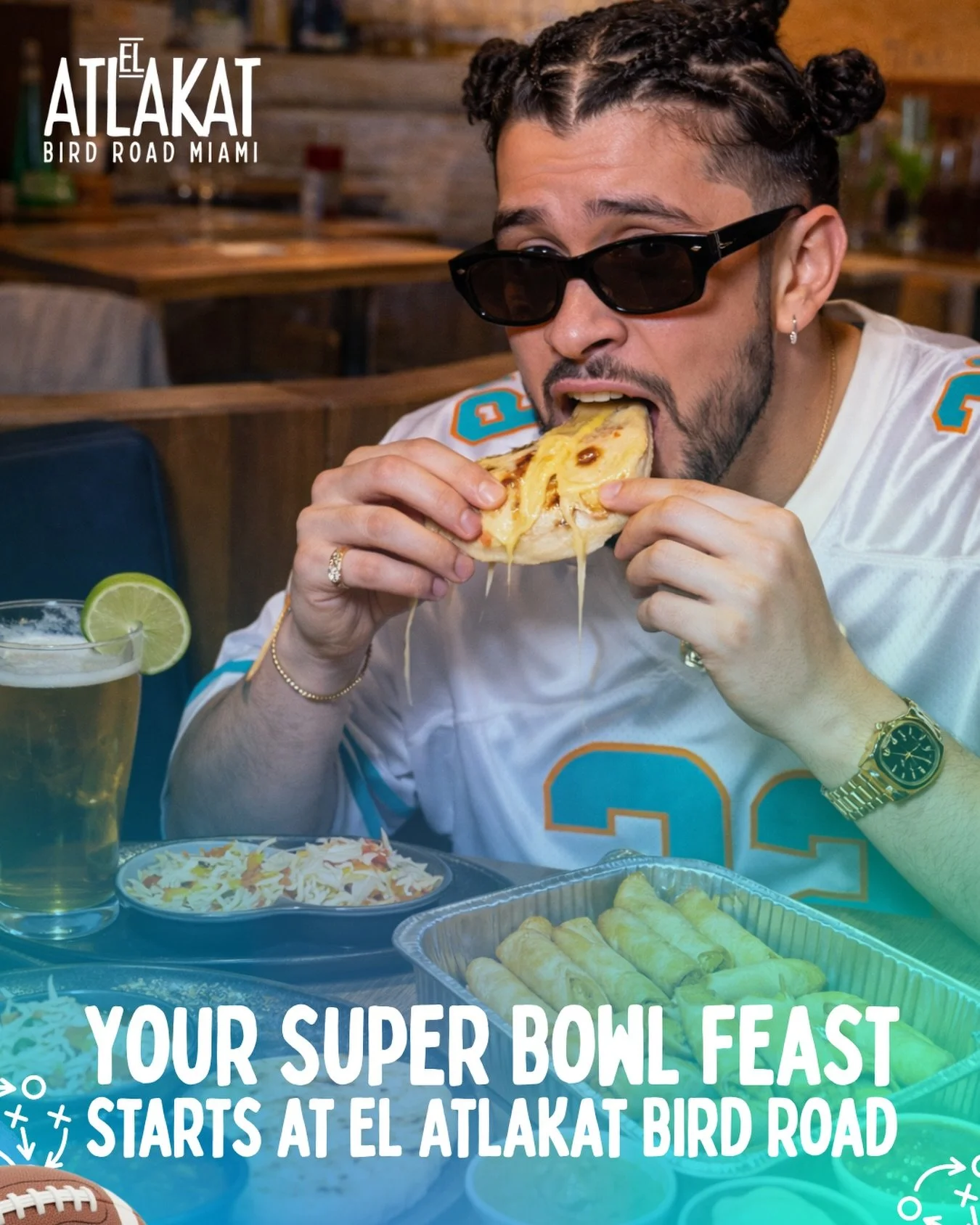 They say Bad Bunny loved our Super Bowl menu&hellip; We&rsquo;re not saying it&rsquo;s true 👀 But you should definitely try it.

Our game day platter is made to share and enjoy:
&bull; 20 pupusas
&bull; 20 chicken taquitos dorados
&bull; 5 homemade 