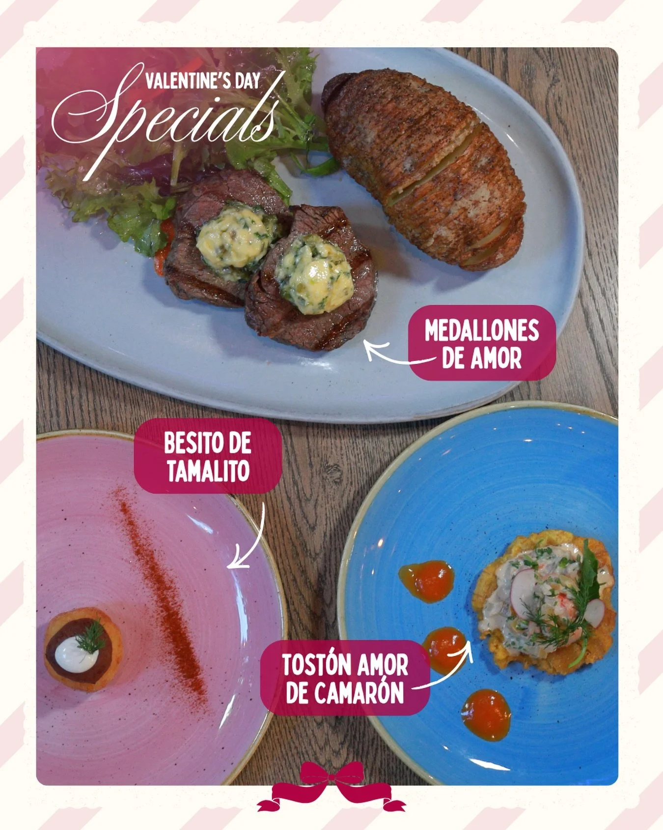 Valentine&rsquo;s Day just got tastier 💘
Celebrate Valentine&rsquo;s Day with our special menu:
❤️ Medallones de Amor
❤️ Besito de Tamalito
❤️ Tost&oacute;n Amor de Camar&oacute;n
Enjoy two starters and a main course on February 14 only.

ONLY AT BI
