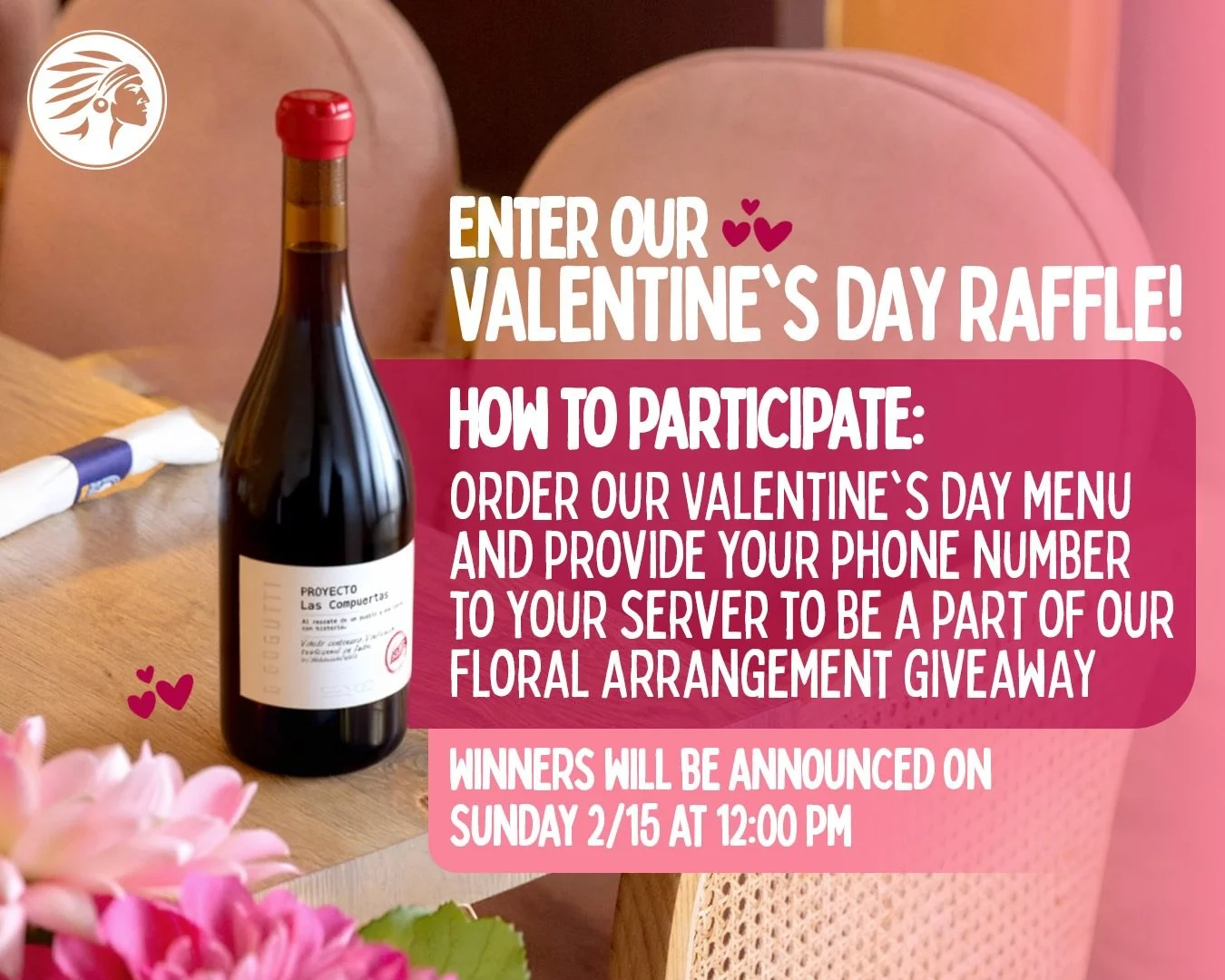 Celebrate Valentine&rsquo;s Day with us and enter for a chance to win a beautiful floral arrangement 🌹 To participate, simply order our Valentine&rsquo;s Day Menu and provide your phone number to your server. The winner will be announced on Sunday, 