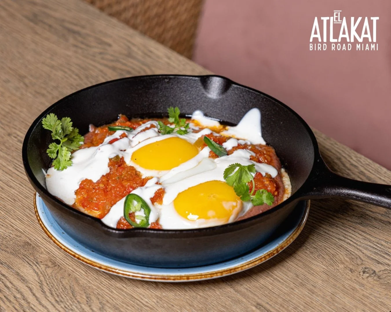 A cast iron skillet, homemade tomato sauce, eggs cooked just right, and a drizzle of cream. The kind of breakfast that turns your whole day around. ☀️🇸🇻

ONLY AT BIRD ROAD: 9425 S.W. 40th. Street. Miami, FL 33165&nbsp;
💻 Orders, delivery and reser