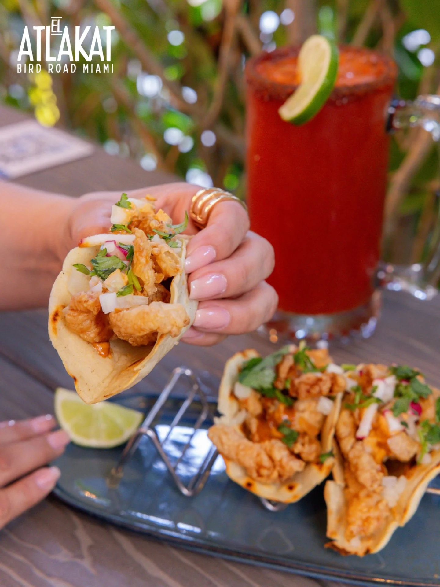 Fresh fish tacos, cilantro, onion and a michelada on the side. This is how you do lunch. 🔥✨

ONLY AT BIRD ROAD: 9425 S.W. 40th. Street. Miami, FL 33165&nbsp;
💻 Orders, delivery and reservations at www.elatlakat.com
☎️ (305-552-9090) or ☎️ (305-552-