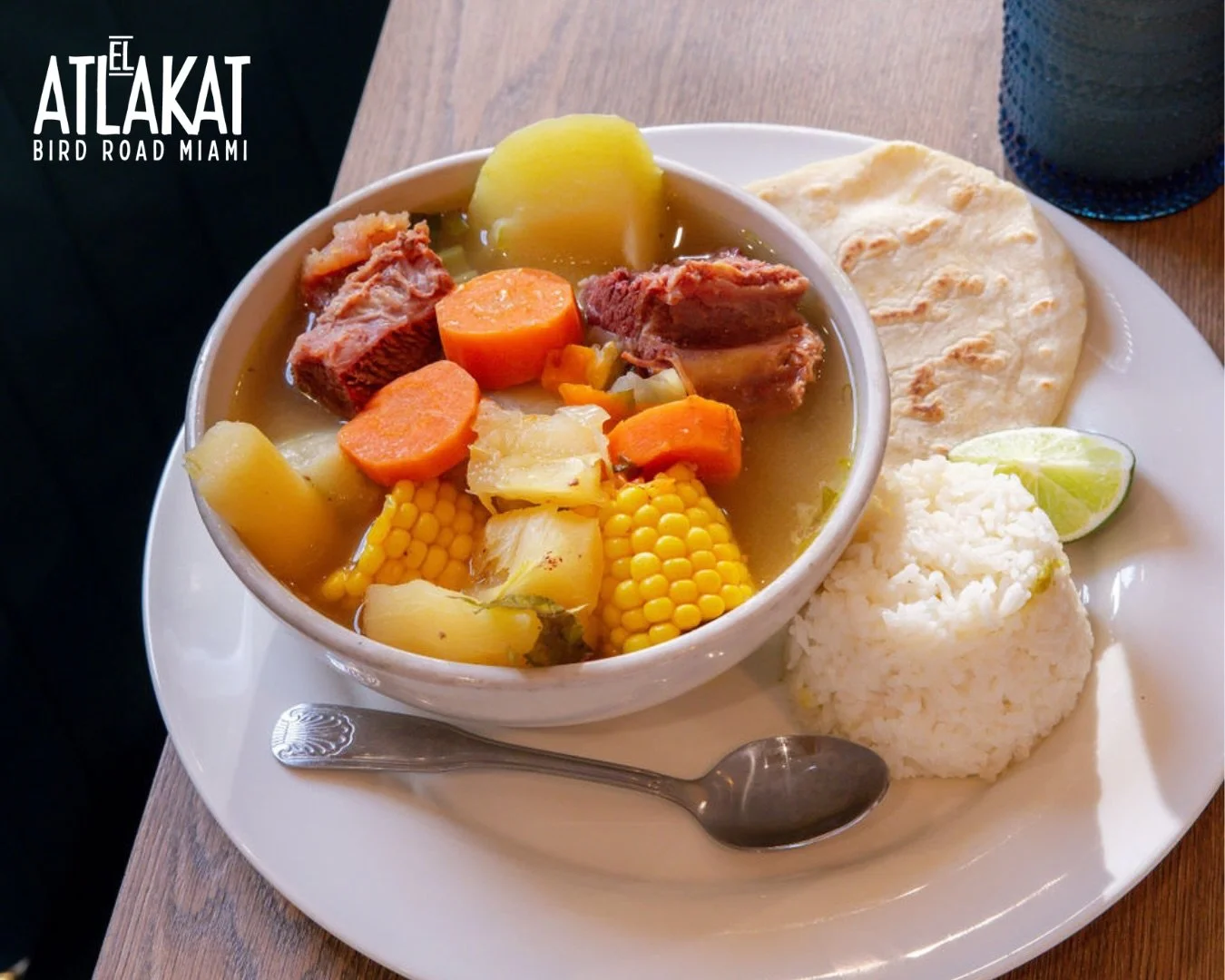 Beef, corn, potatoes, carrots and a warm tortilla on the side. Our Sopa de Res is the kind of bowl that feels like home. ❤️

ONLY AT BIRD ROAD: 9425 S.W. 40th. Street. Miami, FL 33165&nbsp;
💻 Orders, delivery and reservations at www.elatlakat.com
☎️