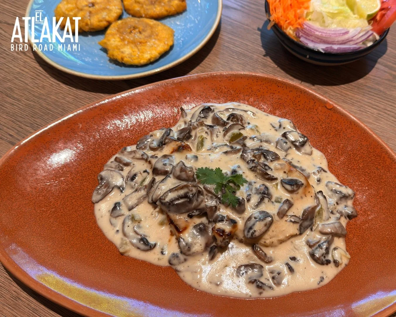 Grilled chicken bathed in a creamy mushroom sauce. The perfect lunch for those who like it rich and bold. ✨

ONLY AT BIRD ROAD: 9425 S.W. 40th. Street. Miami, FL 33165&nbsp;
💻 Orders, delivery and reservations at www.elatlakat.com
☎️ (305-552-9090) 