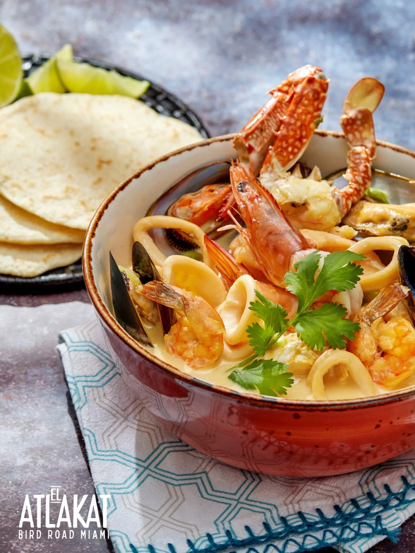 Shrimp, crab, mussels, calamari and more &mdash; our Mariscada has it all. One bowl, endless flavor. ✨

ONLY AT BIRD ROAD: 9425 S.W. 40th. Street. Miami, FL 33165&nbsp;
💻 Orders, delivery and reservations at www.elatlakat.com
☎️ (305-552-9090) or ☎️