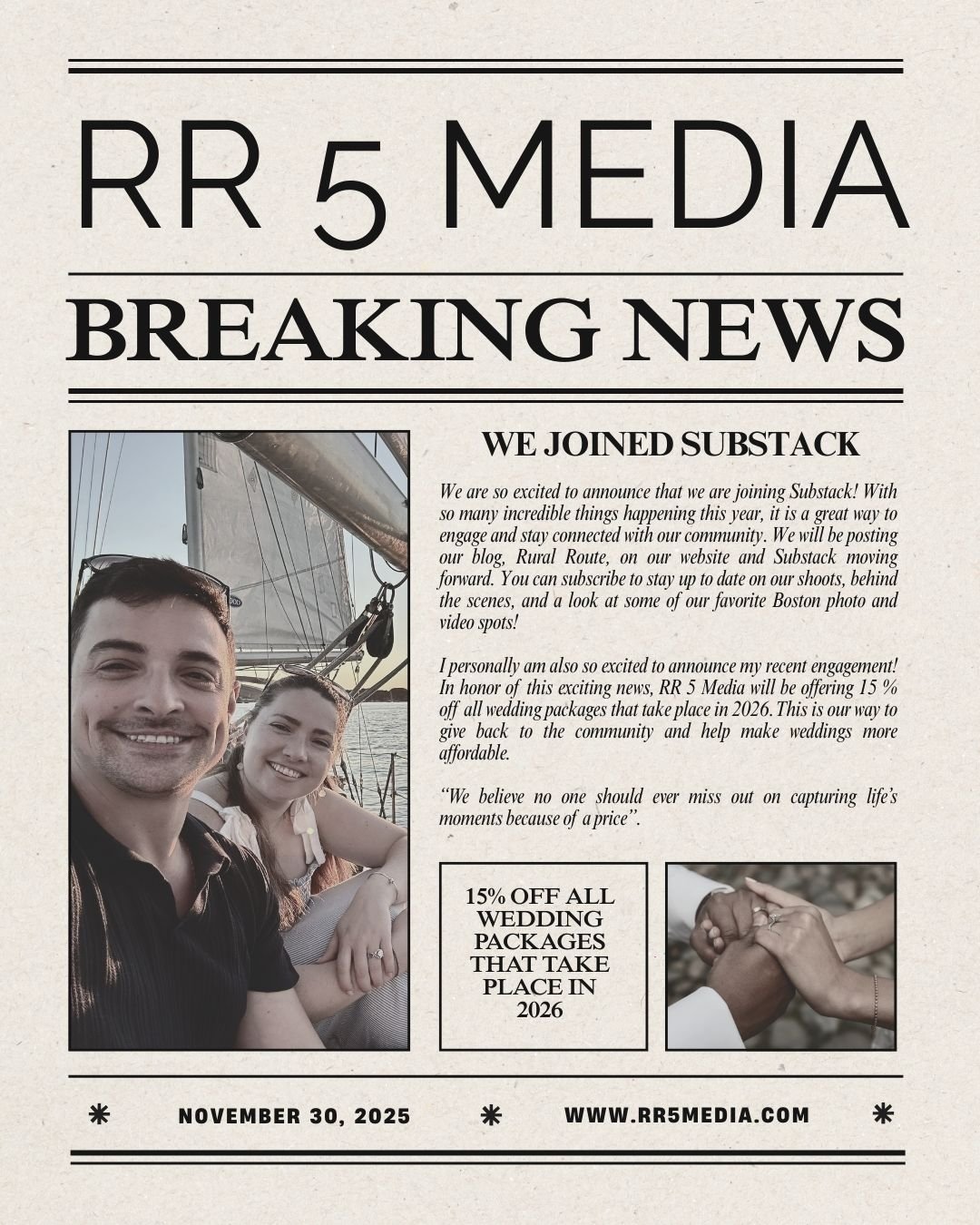 ✨ We&rsquo;re officially on Substack! ✨
A new space for stories, tips, and all the moments we love capturing. Our monthly blog, Rural Route + mid-month deep dive, Vows Through a Viewfinder, starts soon, and we can&rsquo;t wait to share more with you 