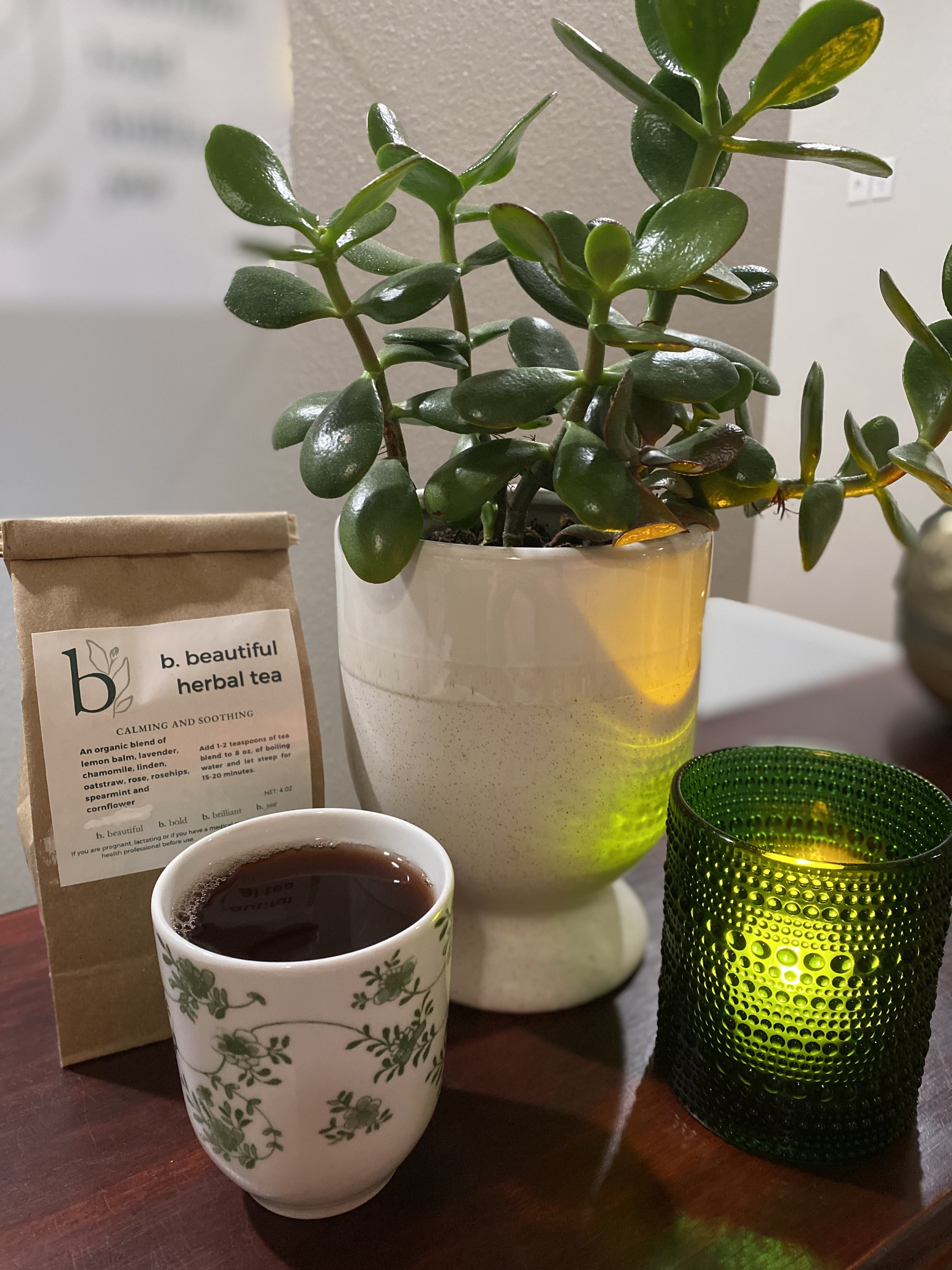 Herbal tea is served during every organic facial at b Theory Aesthetics.