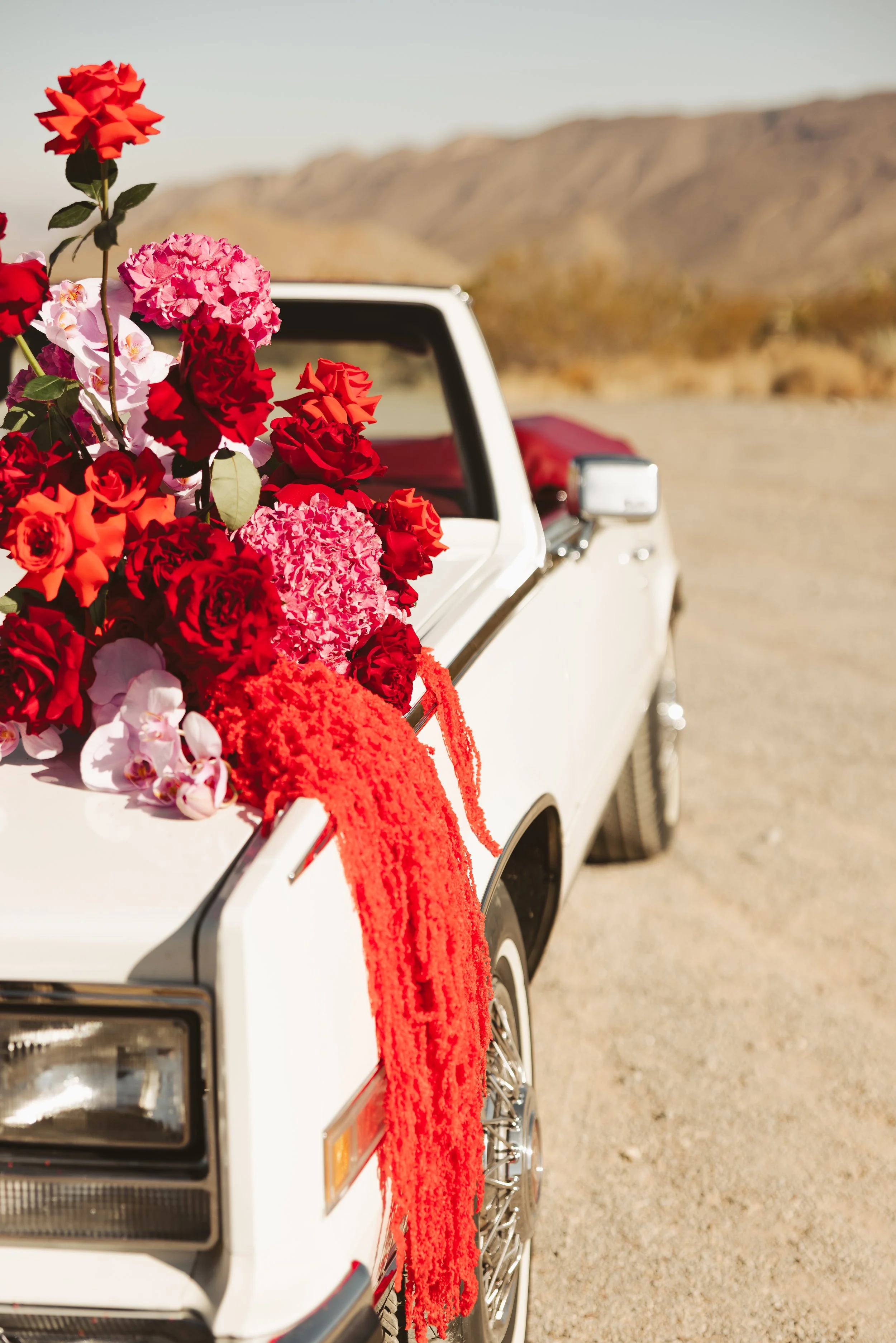 luxury car floral installation wedding ceremony