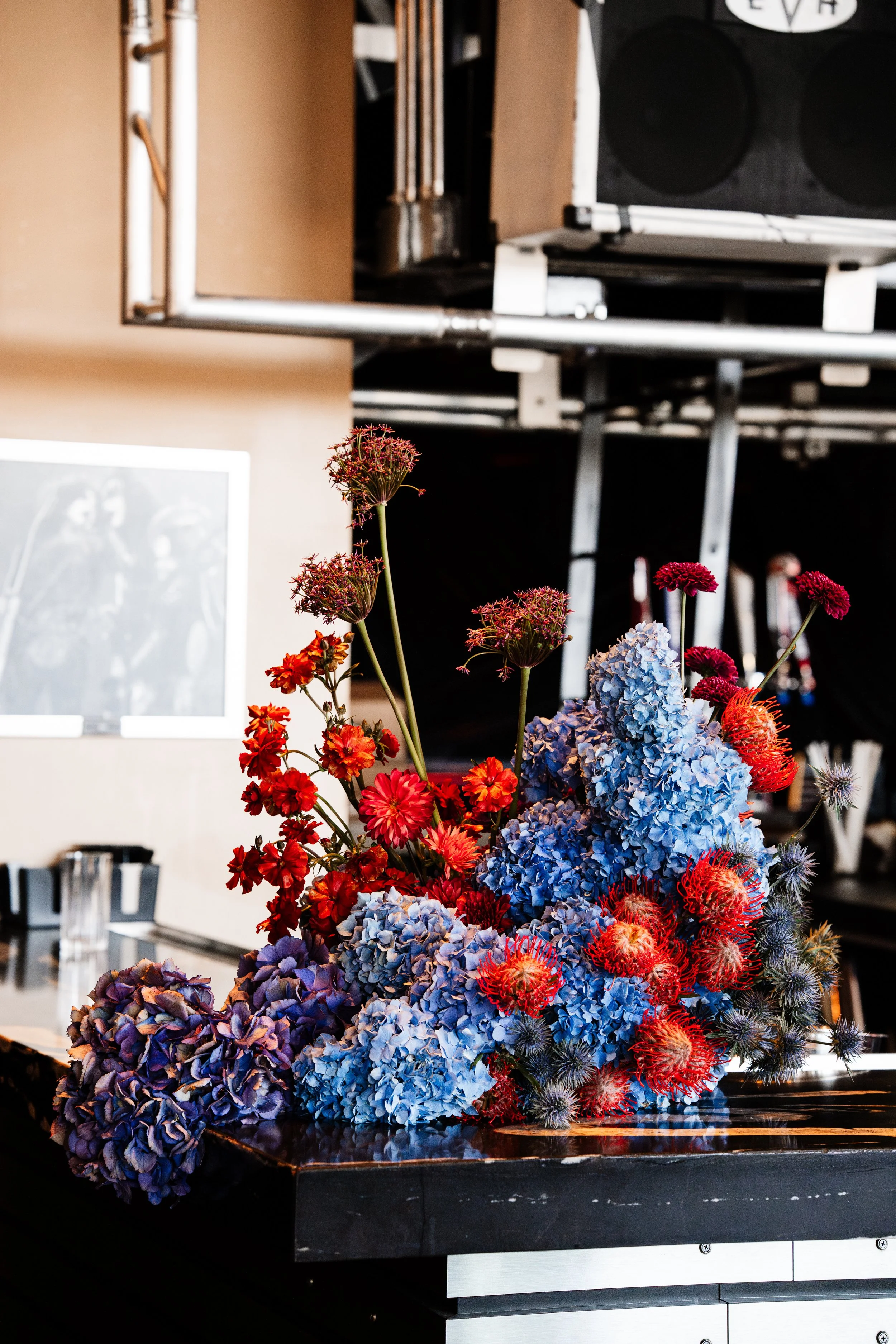 Large bar arrangement impactful bar and lounge floral