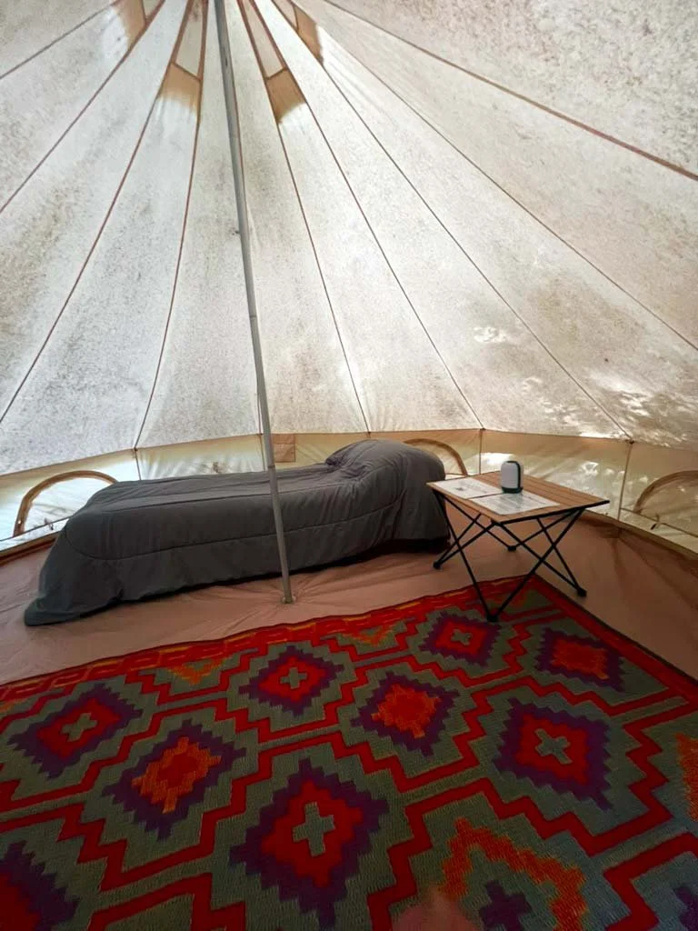 Inside the bell tent you can rent