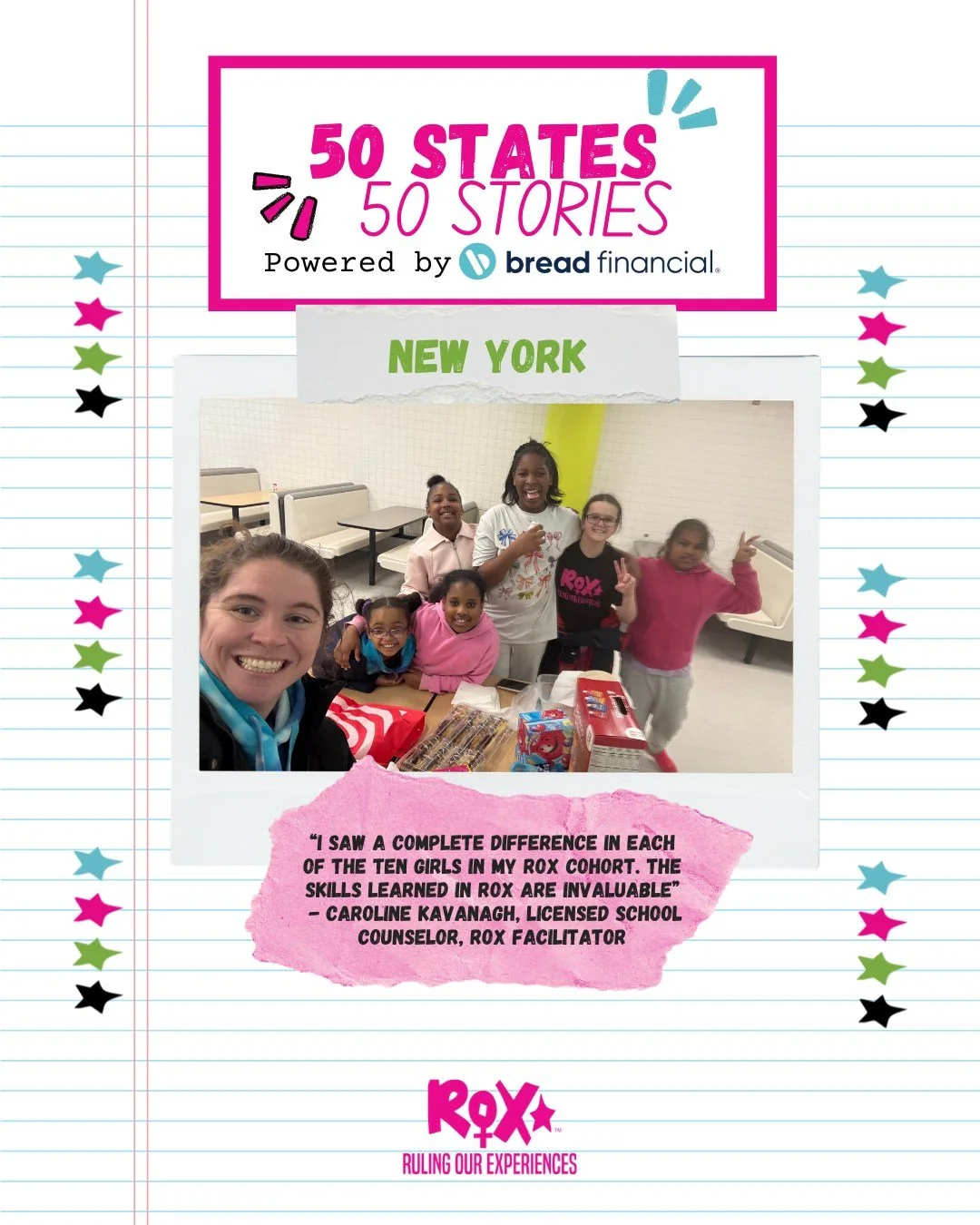 A Story About: A new ROX Facilitator quickly learns the power of The ROX Program
Submitted By: Caroline Kavanagh, Licensed School Counselor, ROX Facilitator
Key ROX Program Outcomes: After participating in The ROX Program, 86% of girls have higher le