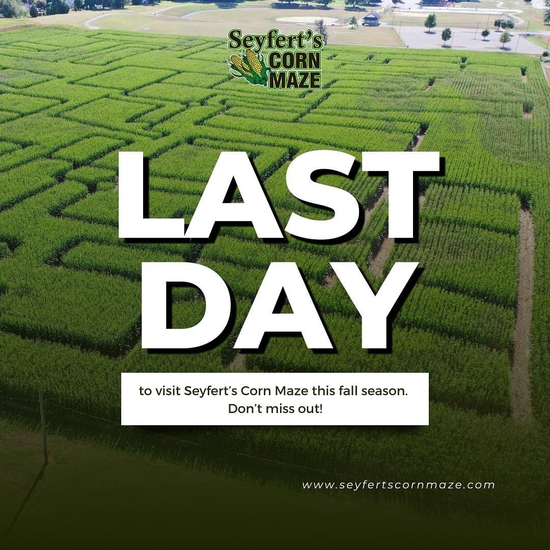 And just like that it&rsquo;s the last day Seyfert&rsquo;s Corn Maze will be open for the 2024 season! Don&rsquo;t miss out on your very last chance to have some fall fun!🍂🎃